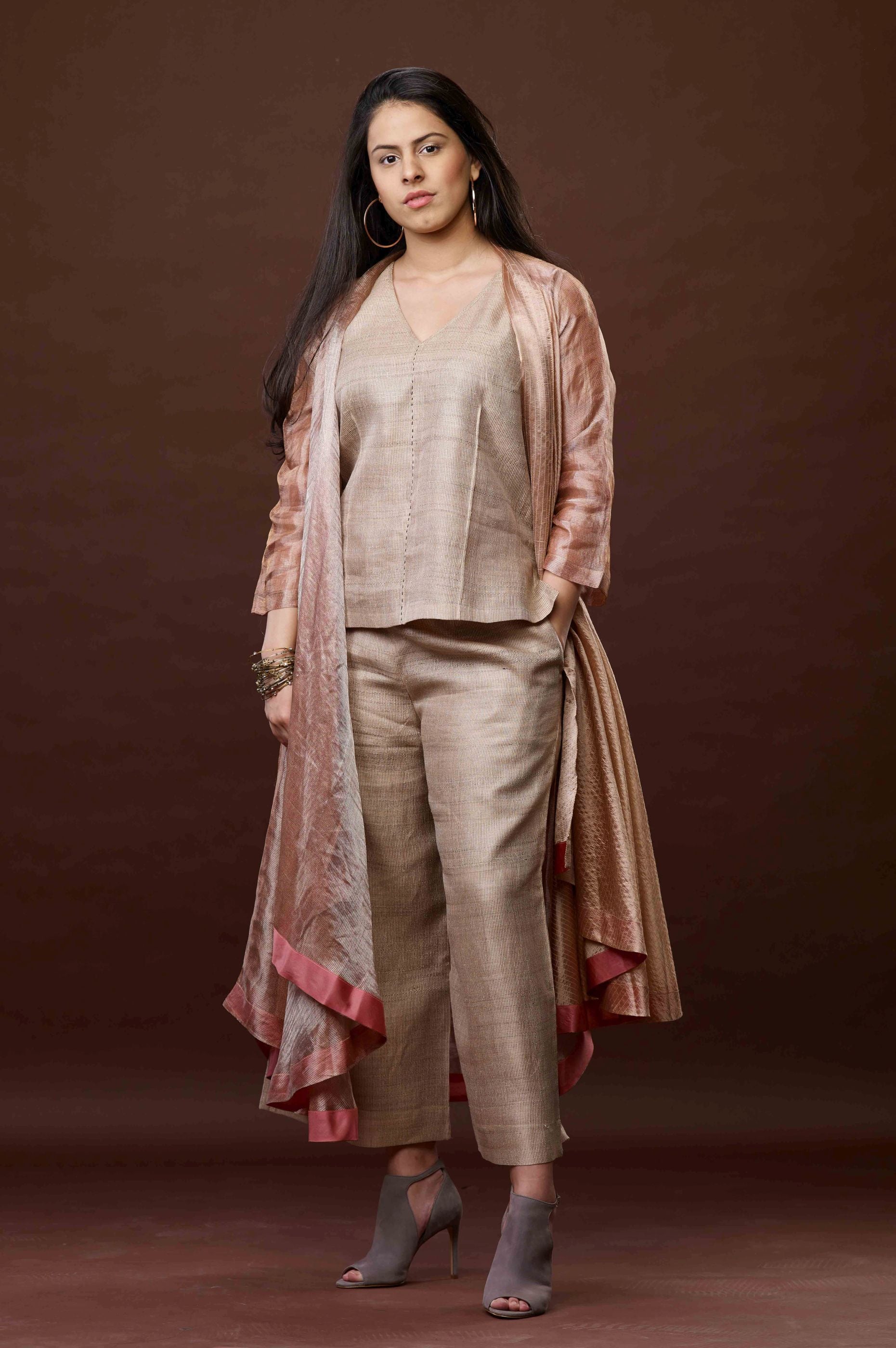 ROSE PINK ZARI AND TUSSAR KHADI JACKET SET 02