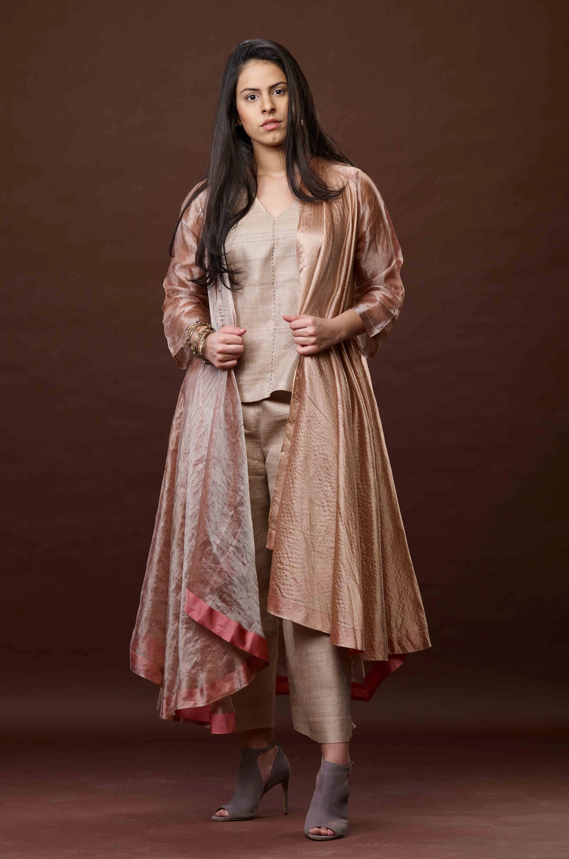 ROSE PINK ZARI AND TUSSAR KHADI JACKET SET 02