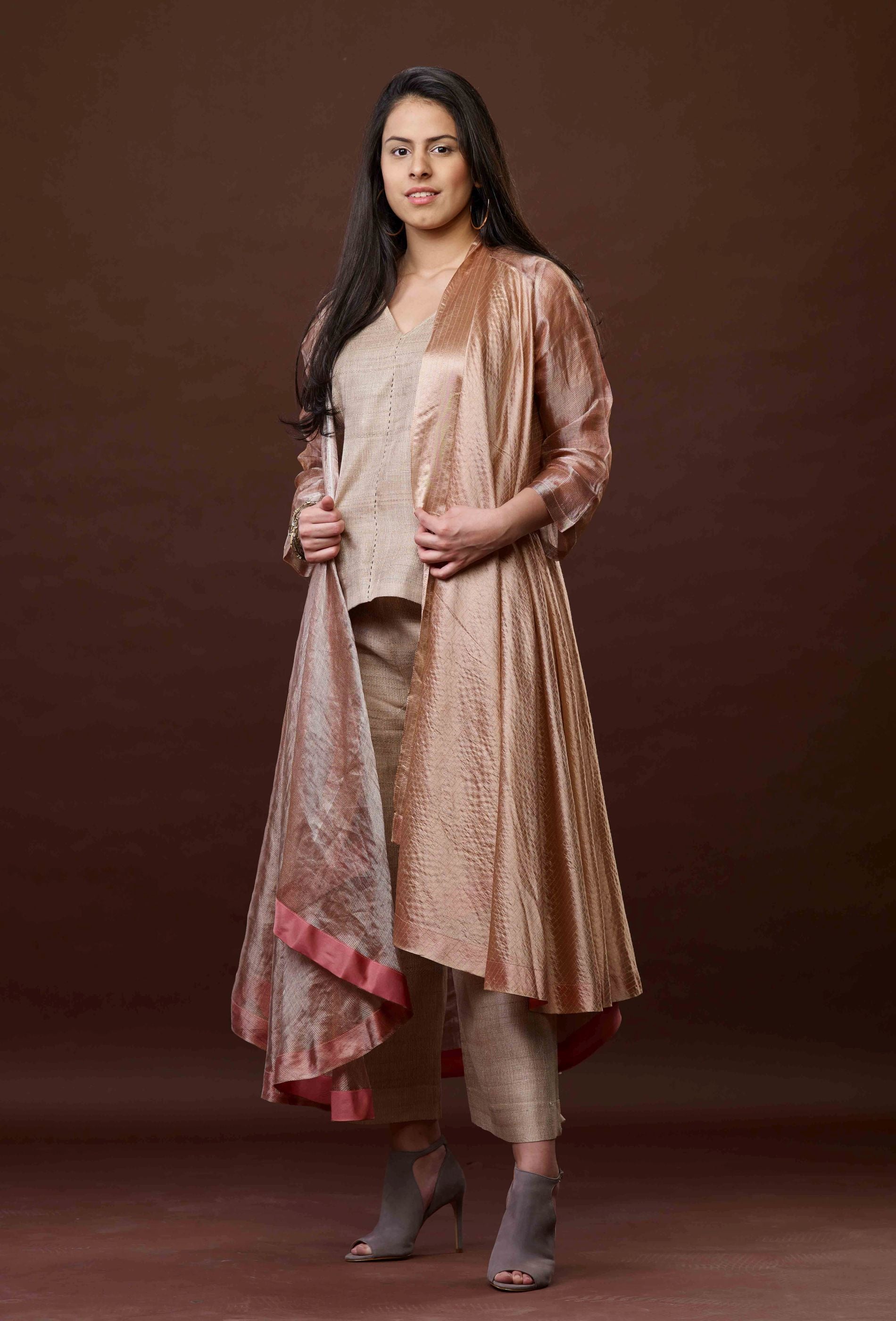 ROSE PINK ZARI AND TUSSAR KHADI JACKET SET 02