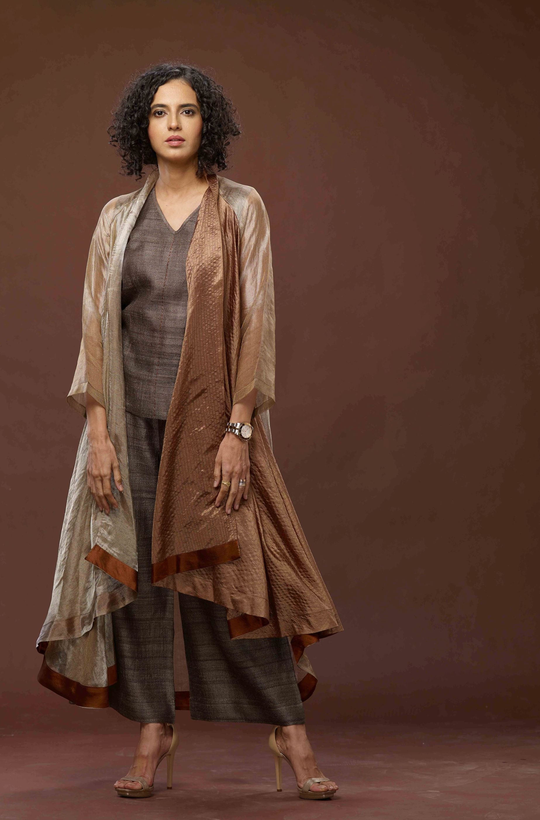 COPPER ZARI AND TUSSAR KHADI JACKET SET 02