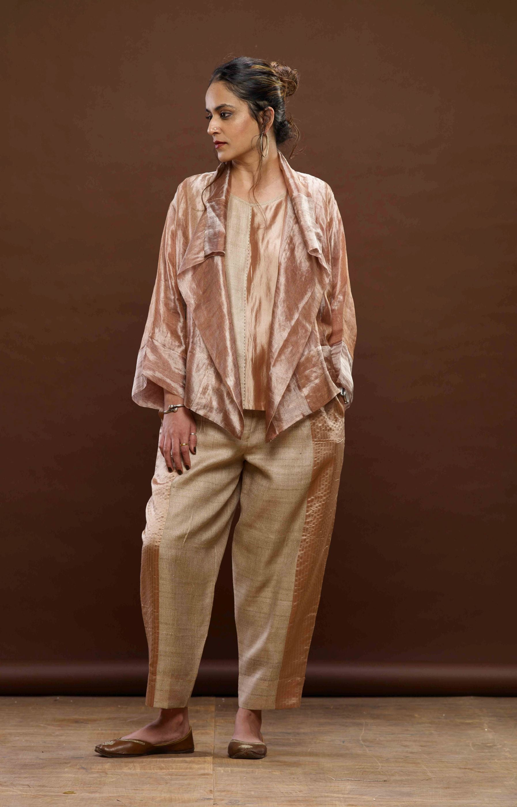 ROSE PINK ZARI AND TUSSAR KHADI JACKET SET 01