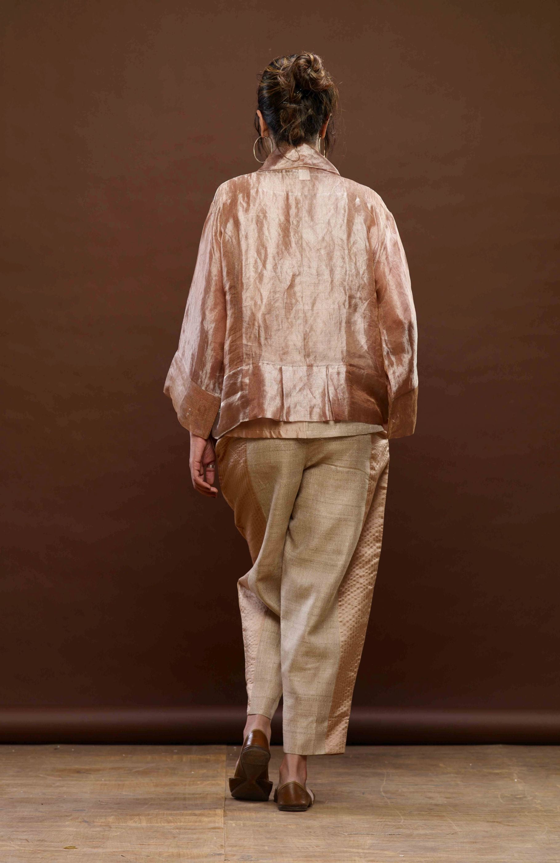 ROSE PINK ZARI AND TUSSAR KHADI JACKET SET 01