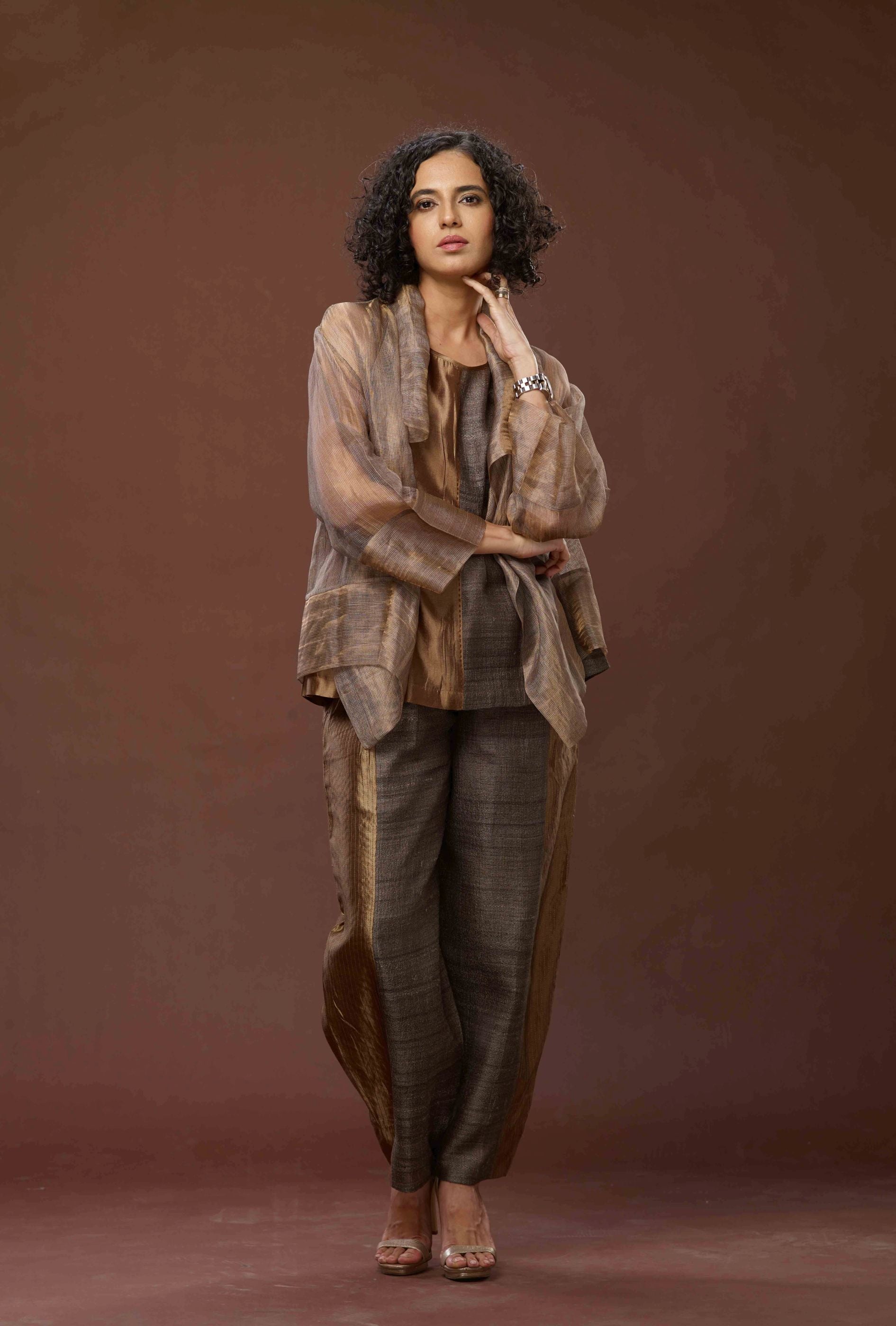 COPPER ZARI AND TUSSAR KHADI JACKET SET 01