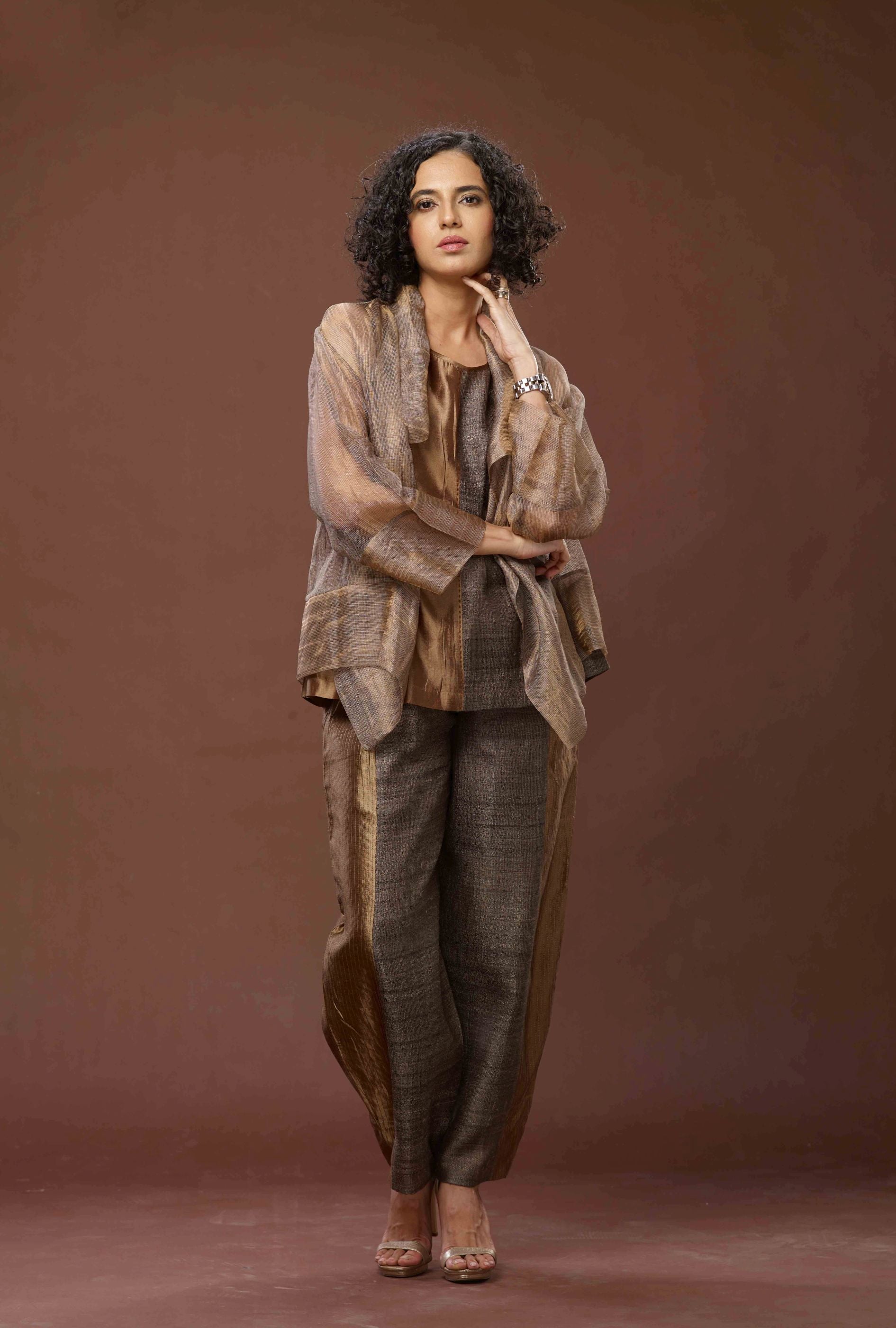 COPPER ZARI AND TUSSAR KHADI JACKET SET 01