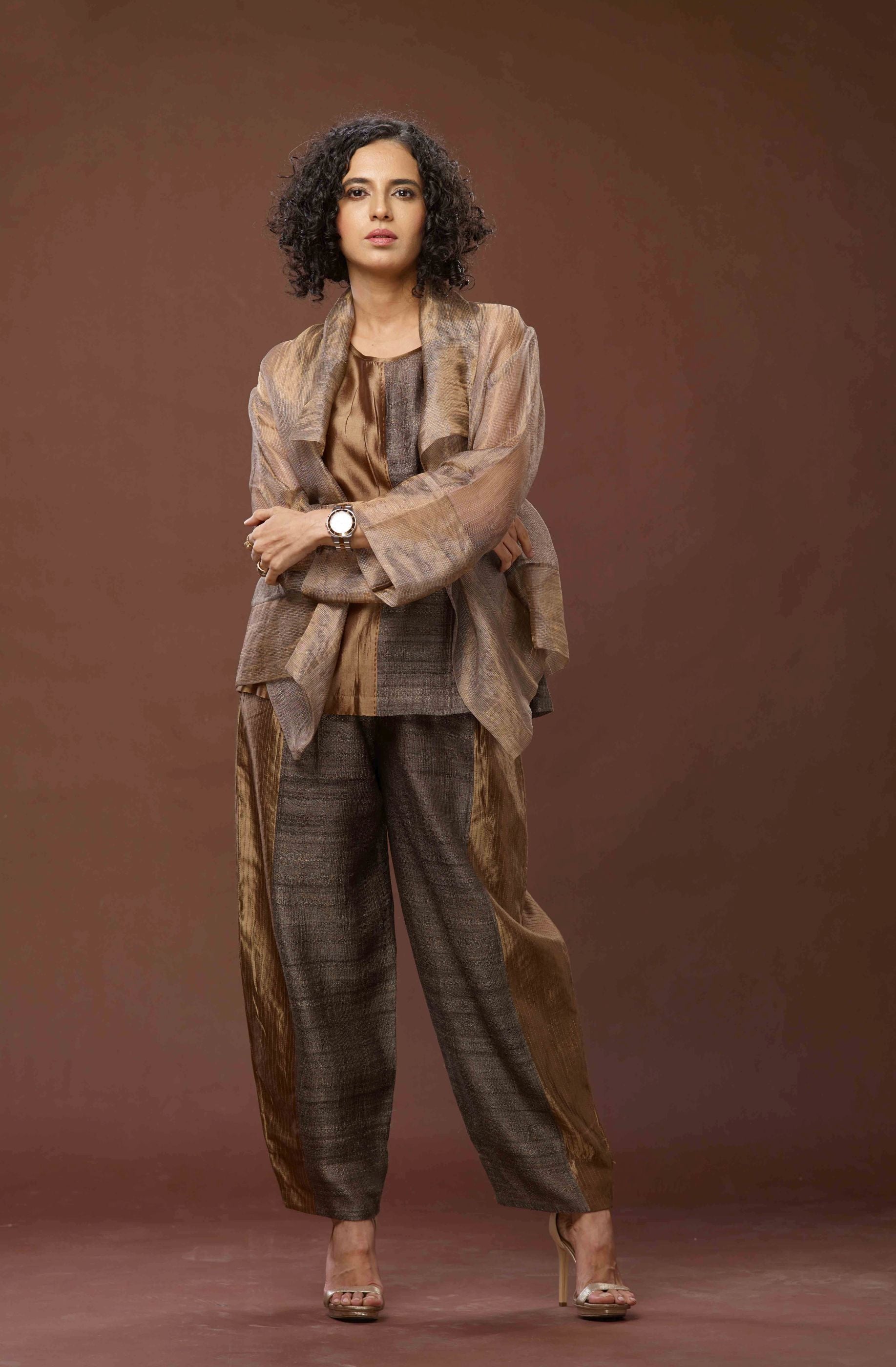 COPPER ZARI AND TUSSAR KHADI JACKET SET 01