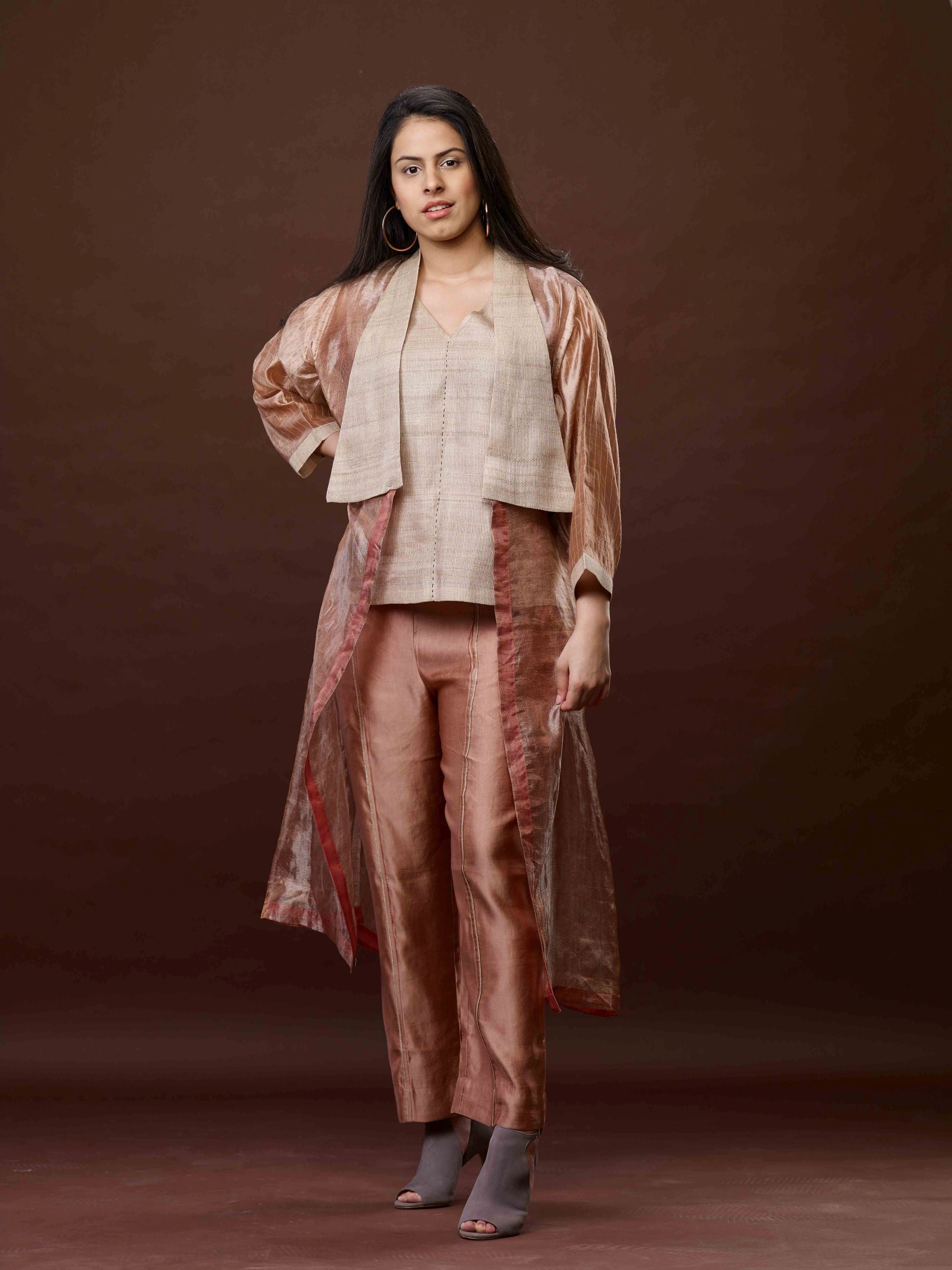 ROSE PINK ZARI AND TUSSAR KHADI JACKET SET 03