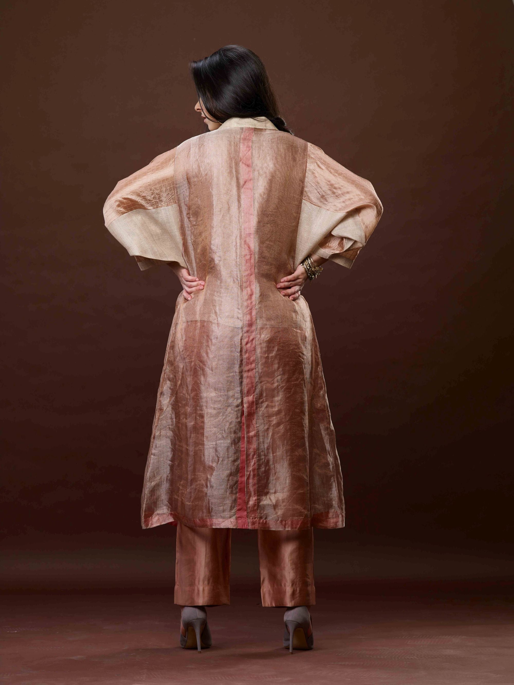 ROSE PINK ZARI AND TUSSAR KHADI JACKET SET 03