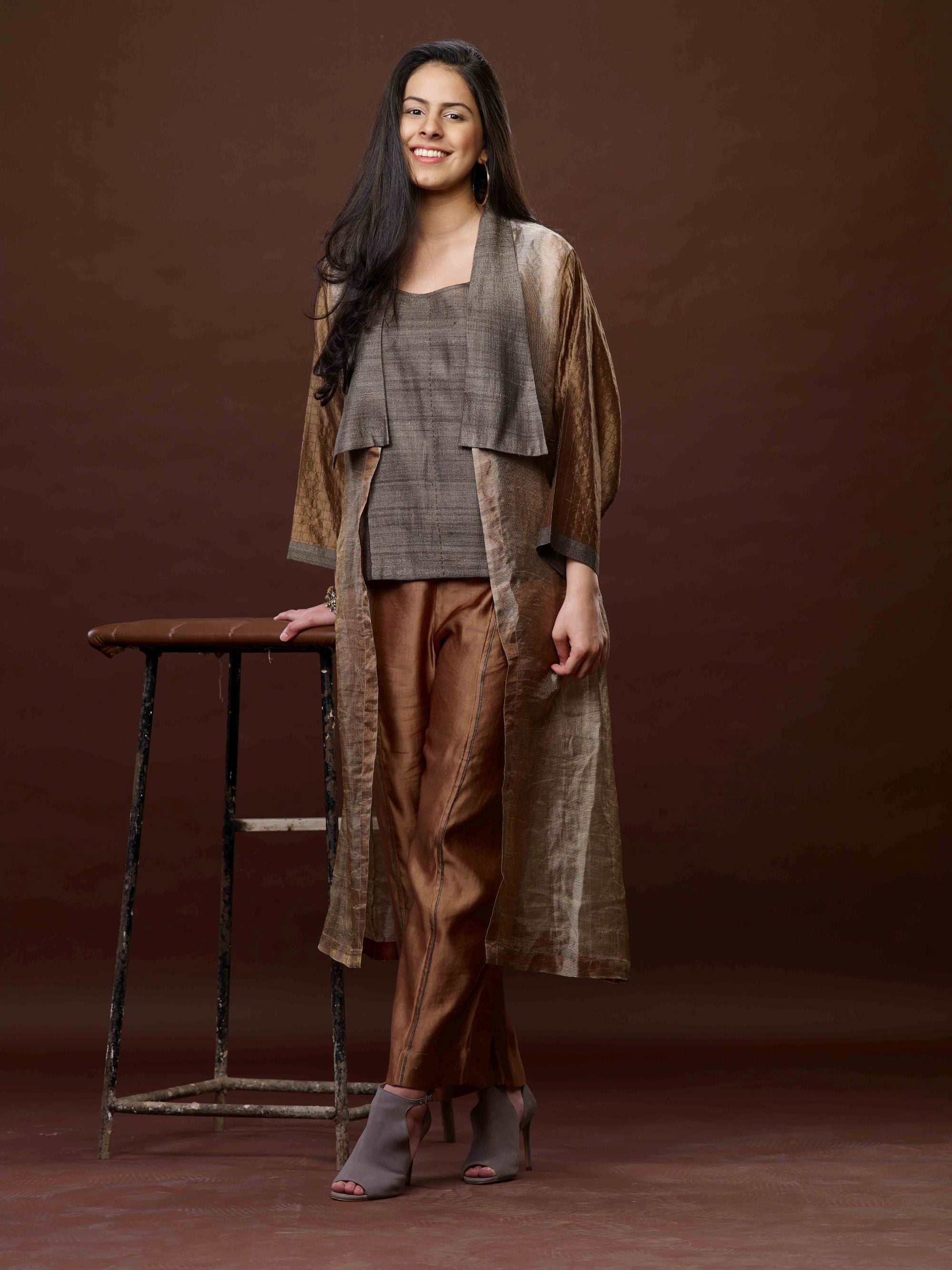 COPPER ZARI AND TUSSAR KHADI JACKET SET 03