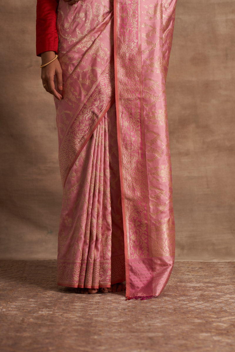 'Surkh Surur' Gulabi Kadhua Benarasi Handloom Sari