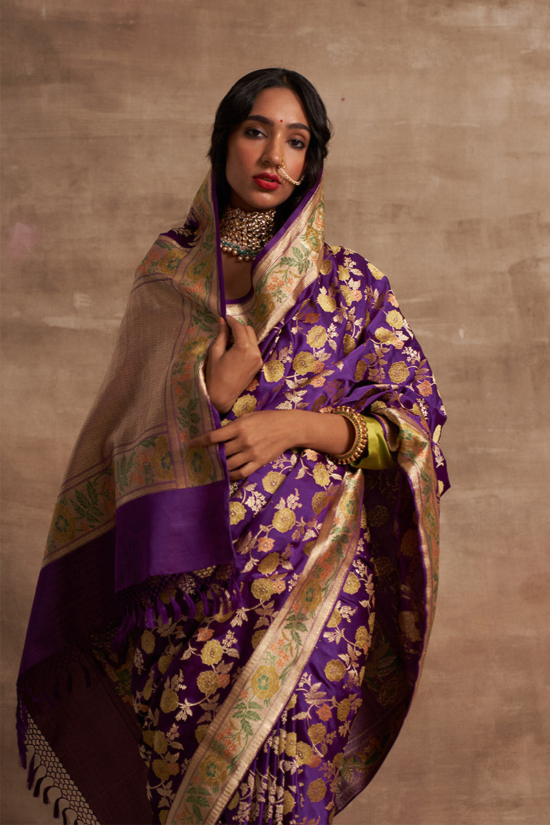'Akash Kusum' Amethyst Gyasar Benarasi Handloom Sari