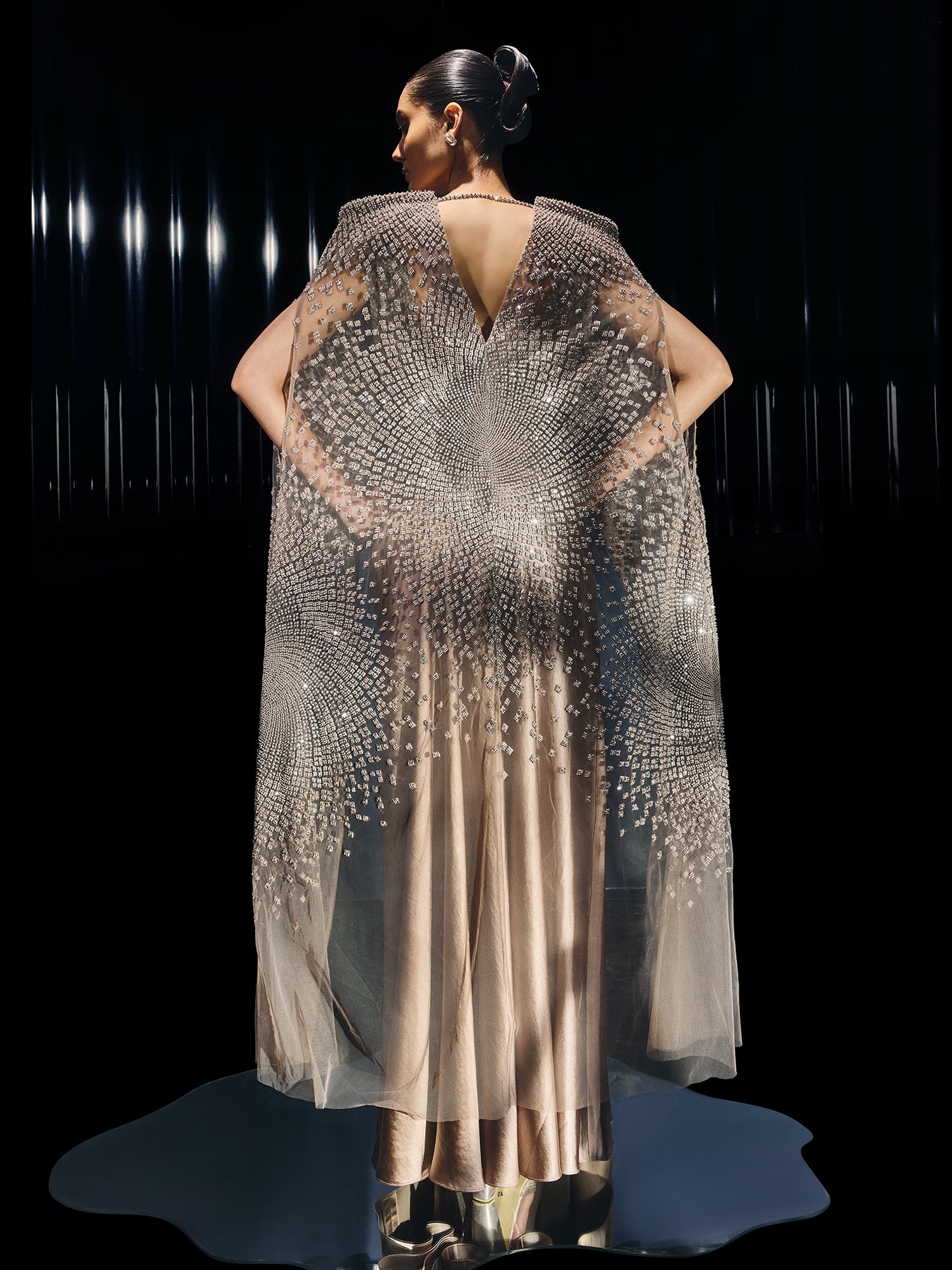 Luna Cape Set with Pearl and Crystal Handwork"