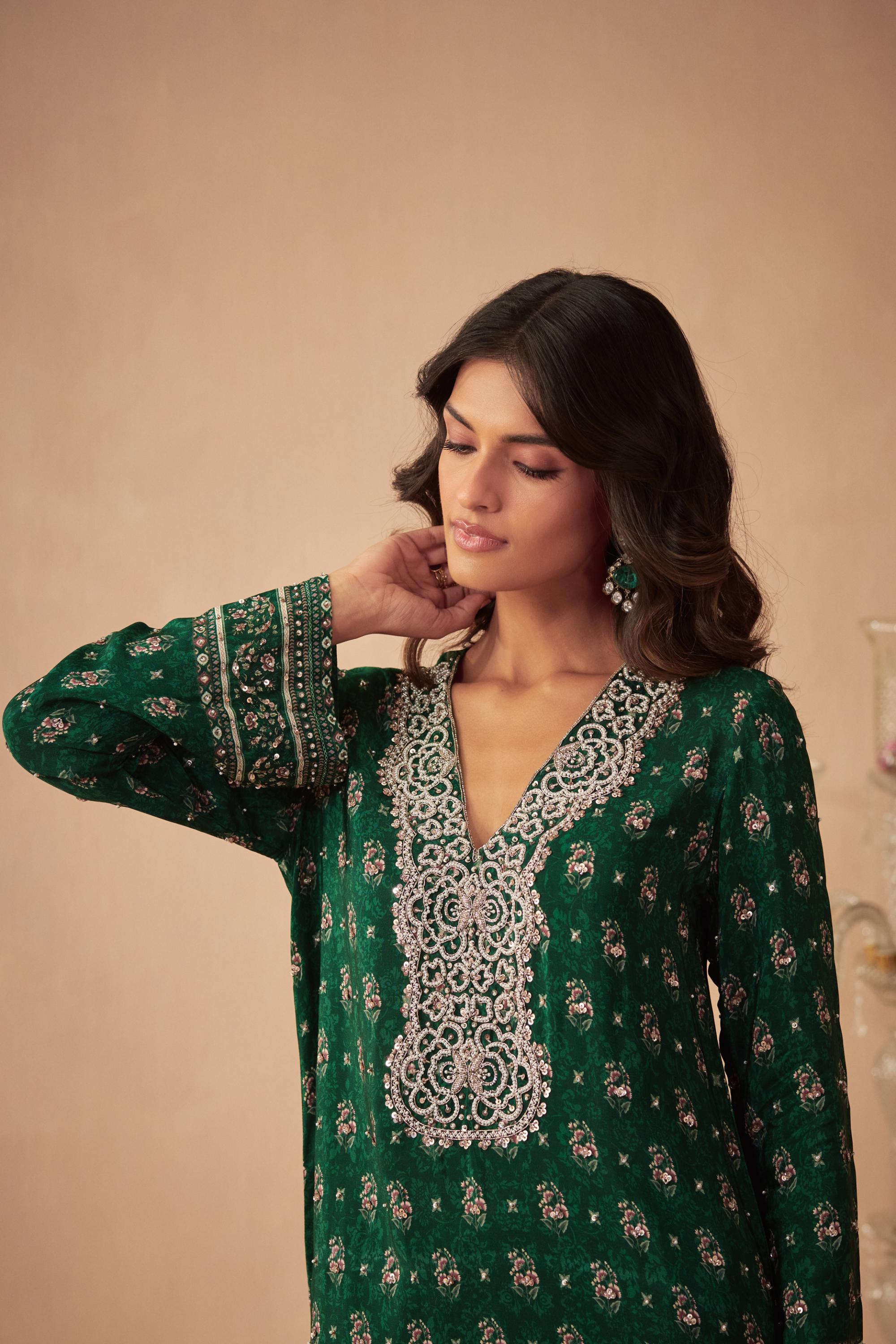 Green Booti Kurta Set