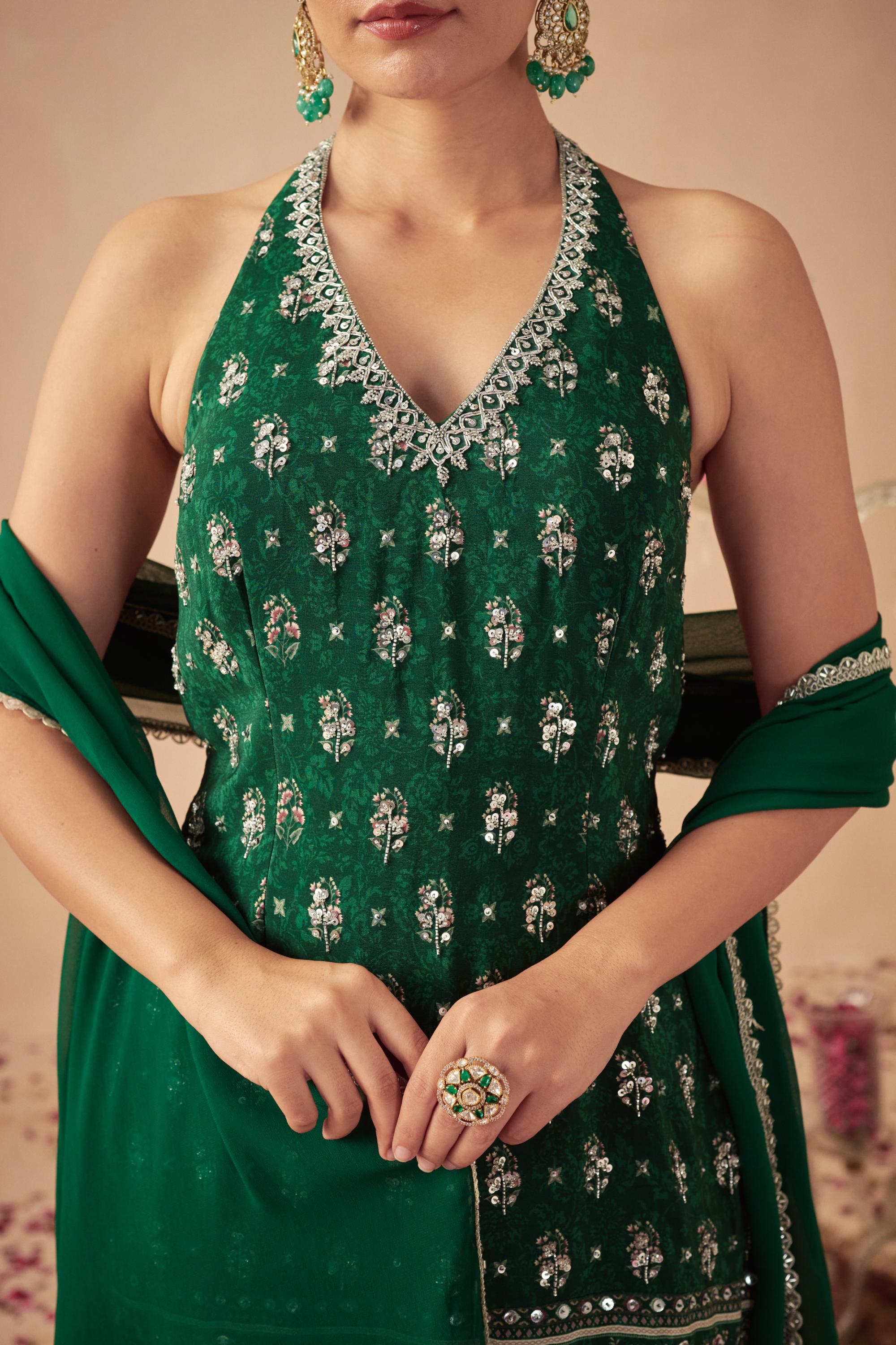 Green Booti Tiered Sharara Set