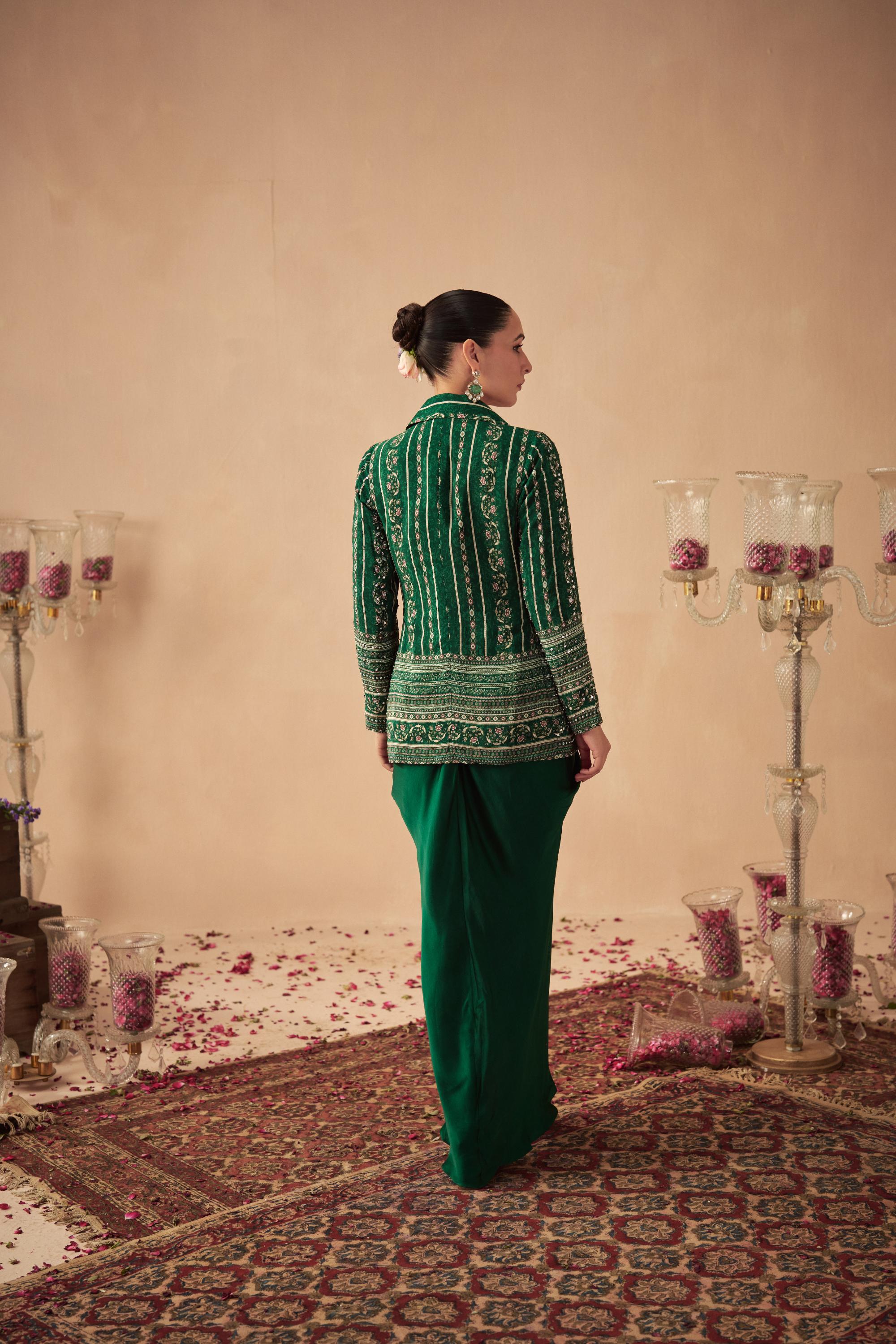 Green Vine Jacket with Draped Skirt and Bustier