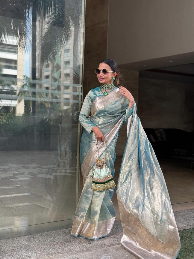 Sky blue Pure Tissue Silk Banarasi Handloom Saree