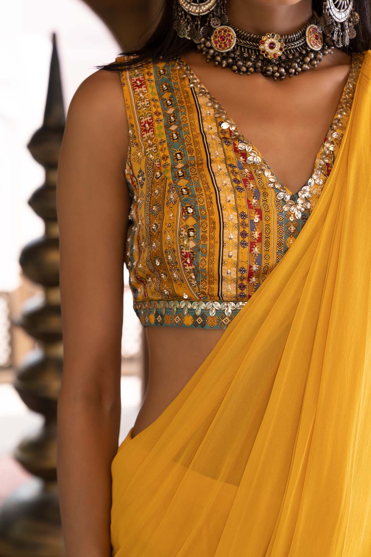 YELLOW PRE DRAPED SAREE SET