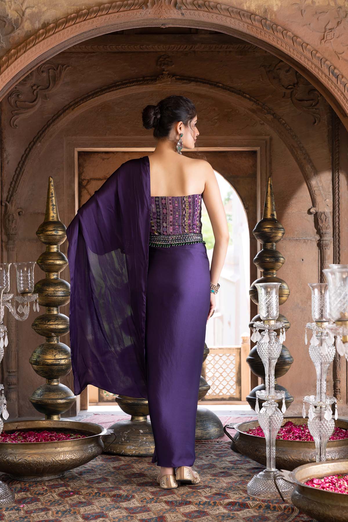 PURPLE PRINTED SAREE GOWN