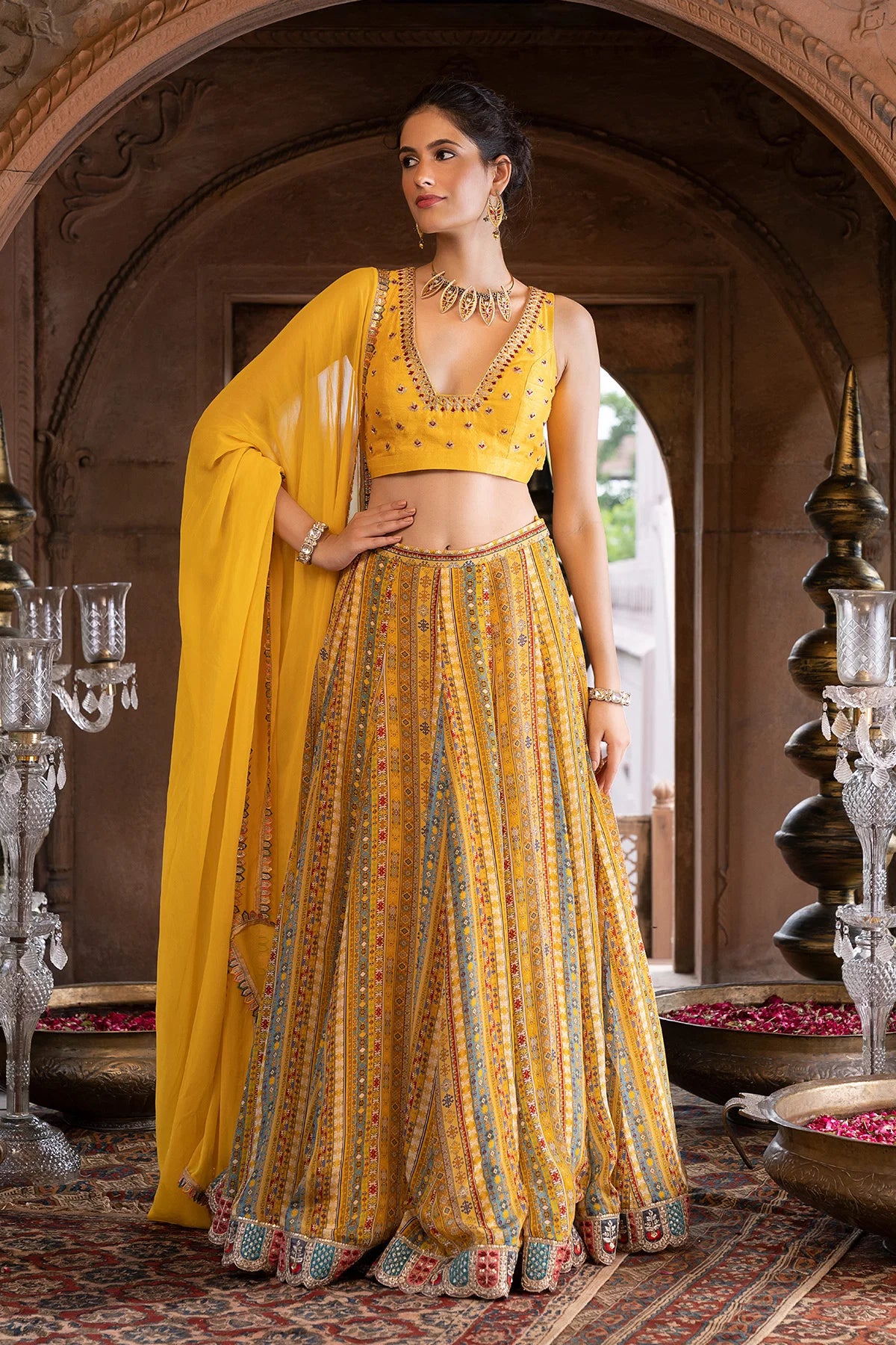 YELLOW LEHENGA AND BLOUSE WITH DUPATTA
