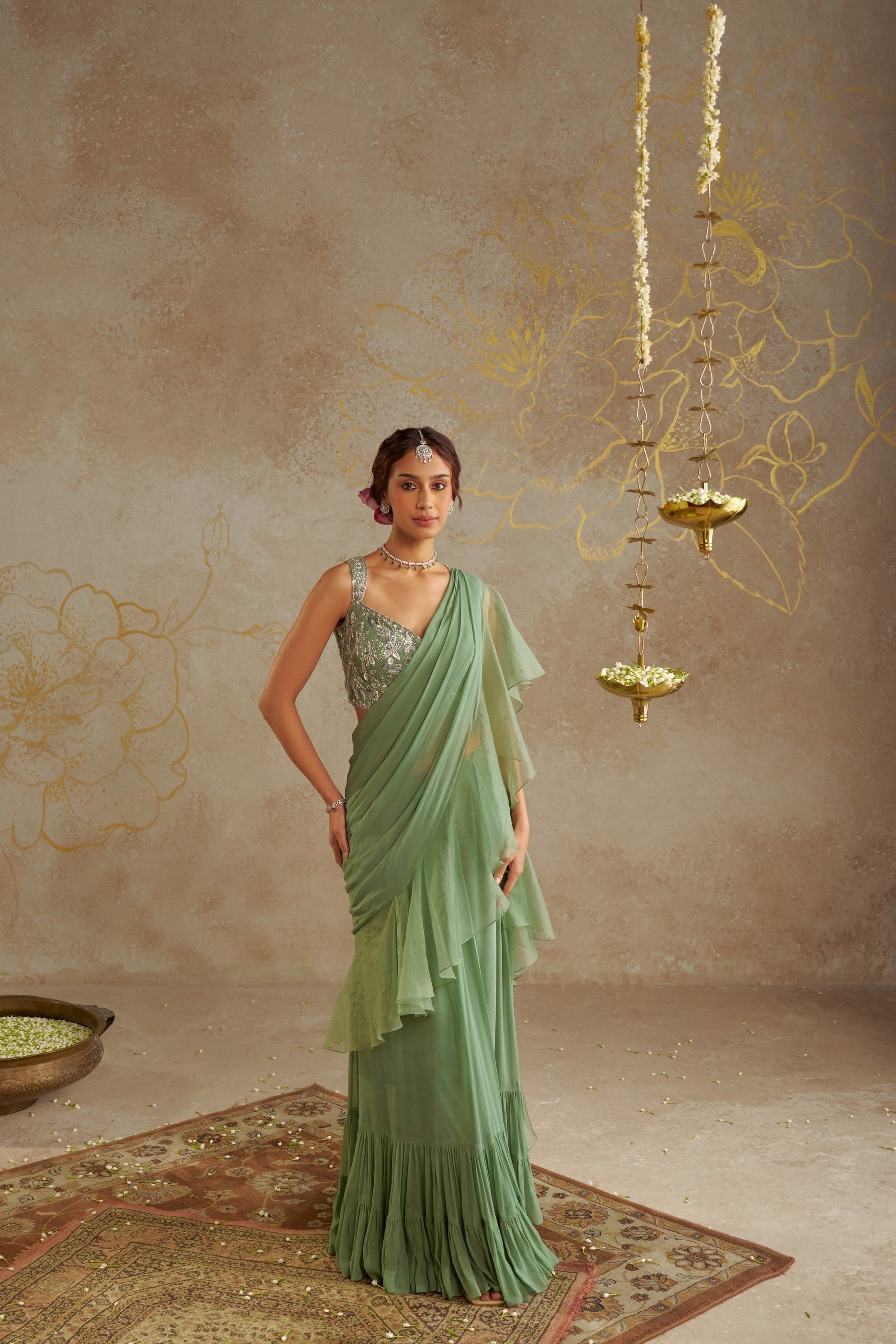 Jade Pre- Draped Frill Saree