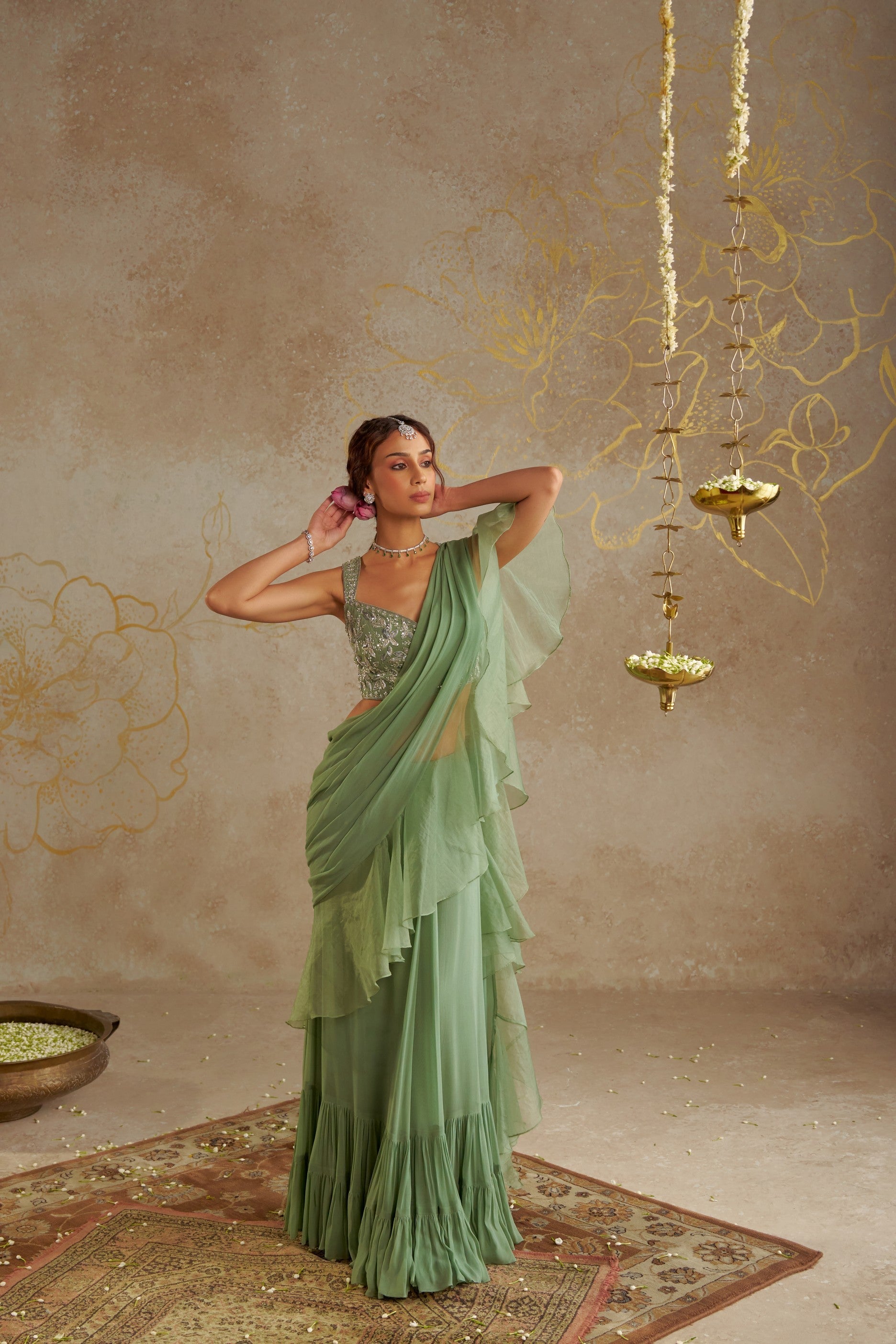Jade Pre- Draped Frill Saree