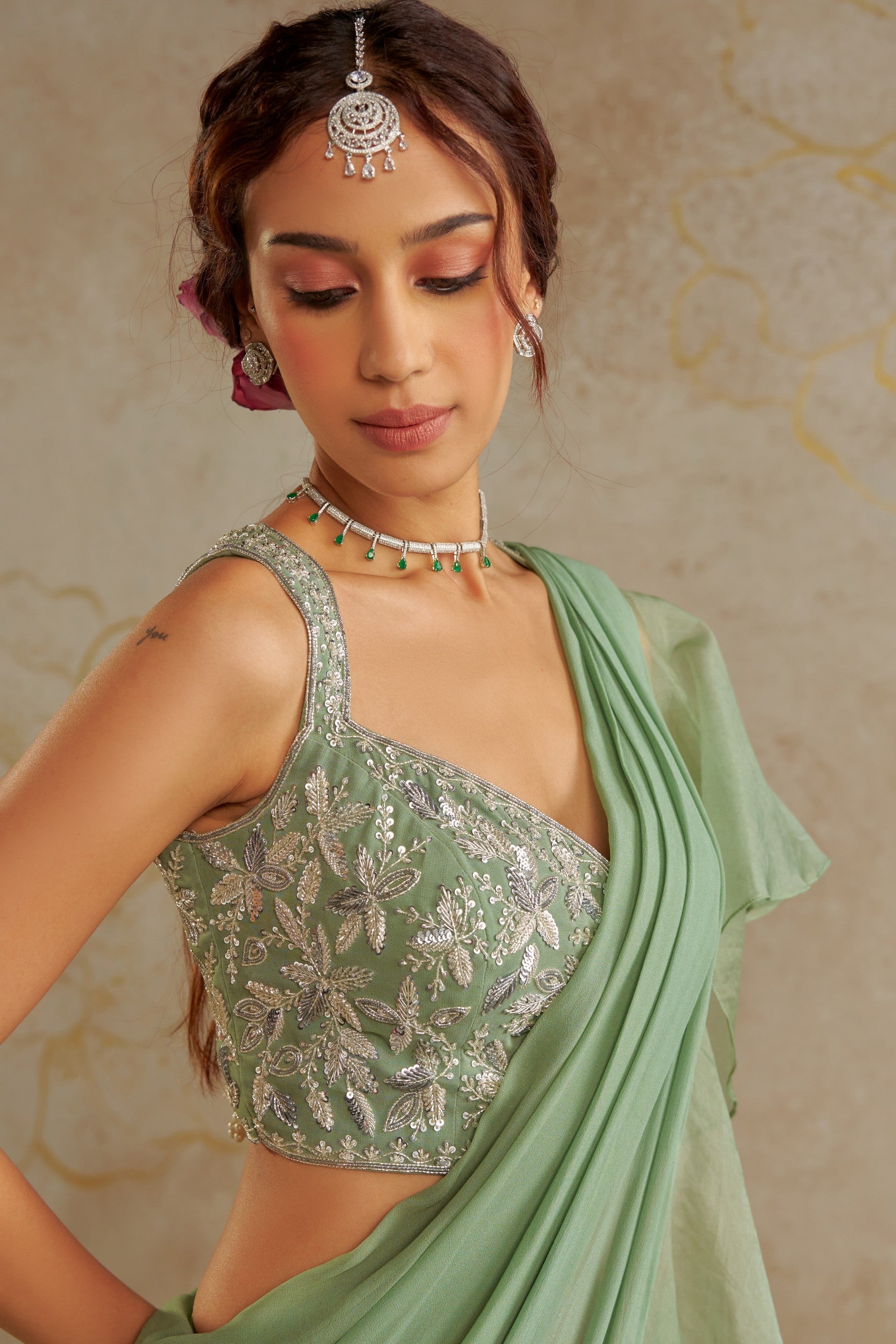 Jade Pre- Draped Frill Saree