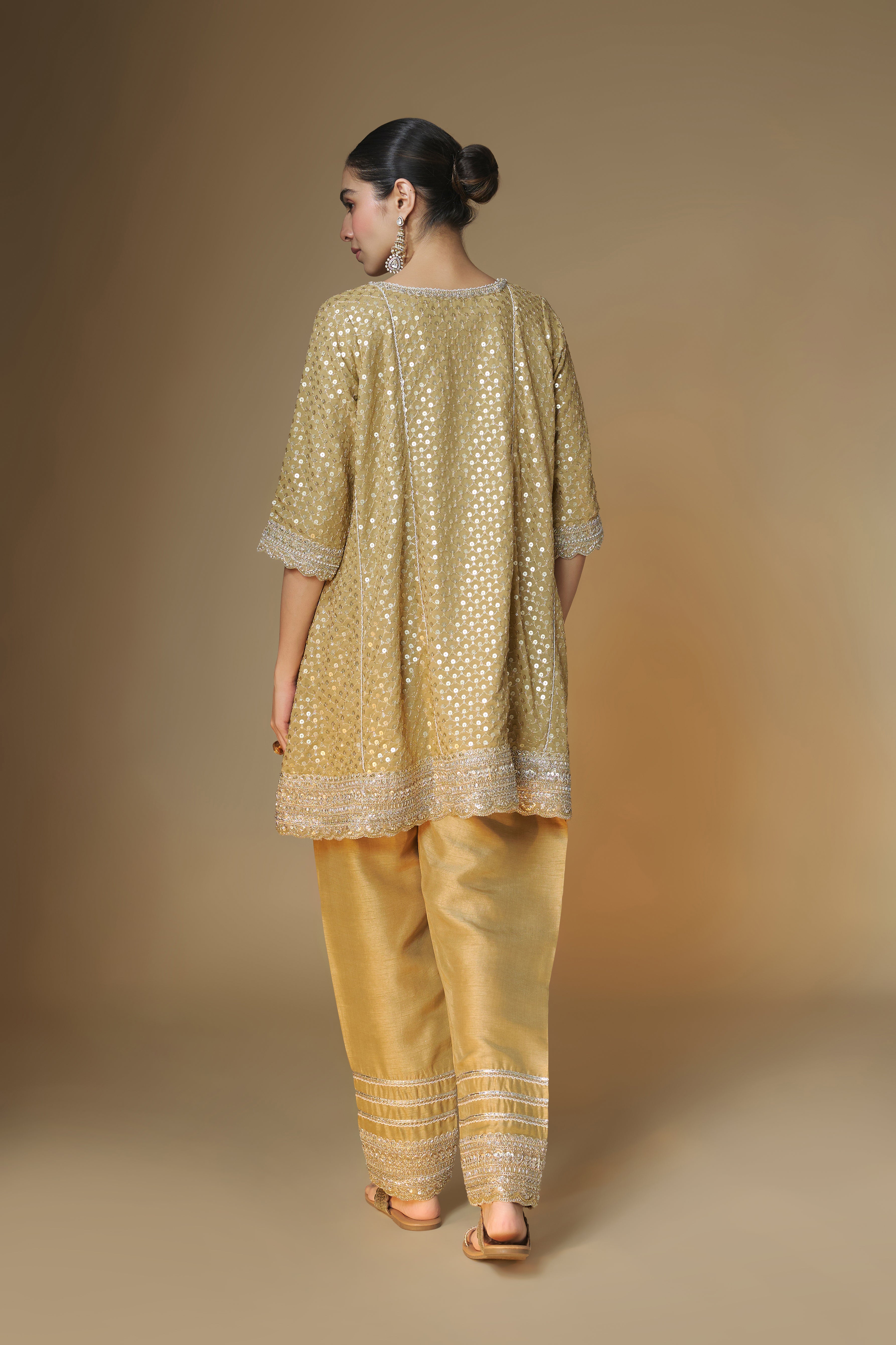 Champagne gold choga kurta and salwar set