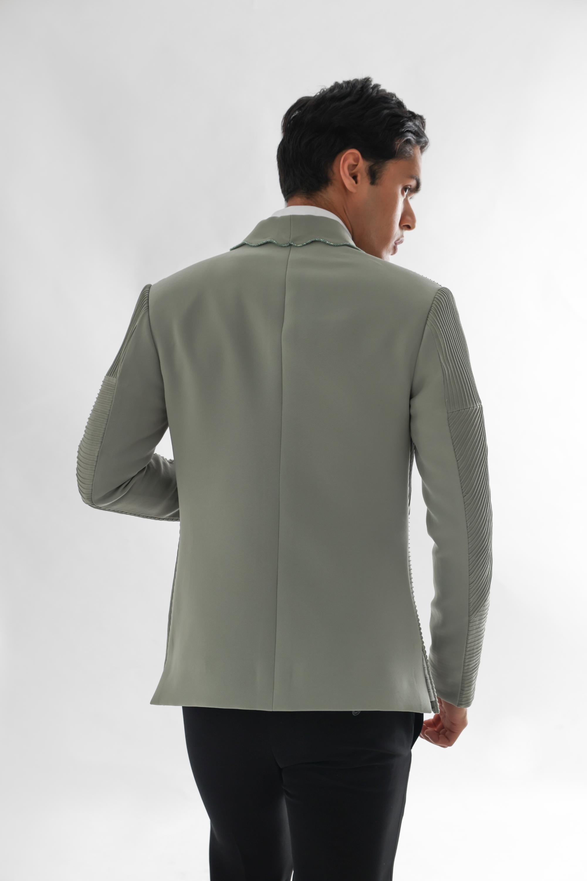 PISTA GREEN PINTUCKS TUXEDO PAIRED WITH BLACK TROUSER