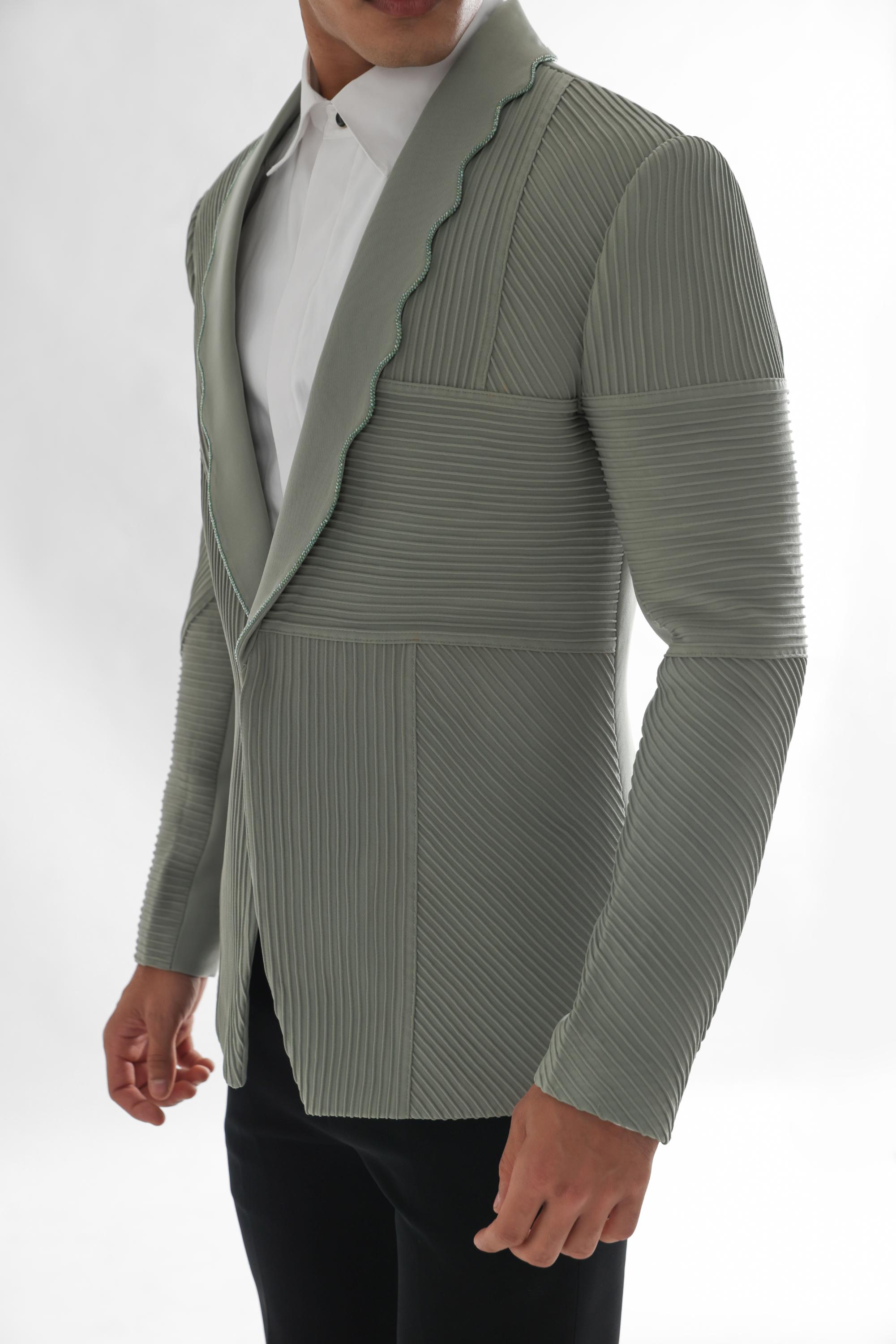 PISTA GREEN PINTUCKS TUXEDO PAIRED WITH BLACK TROUSER