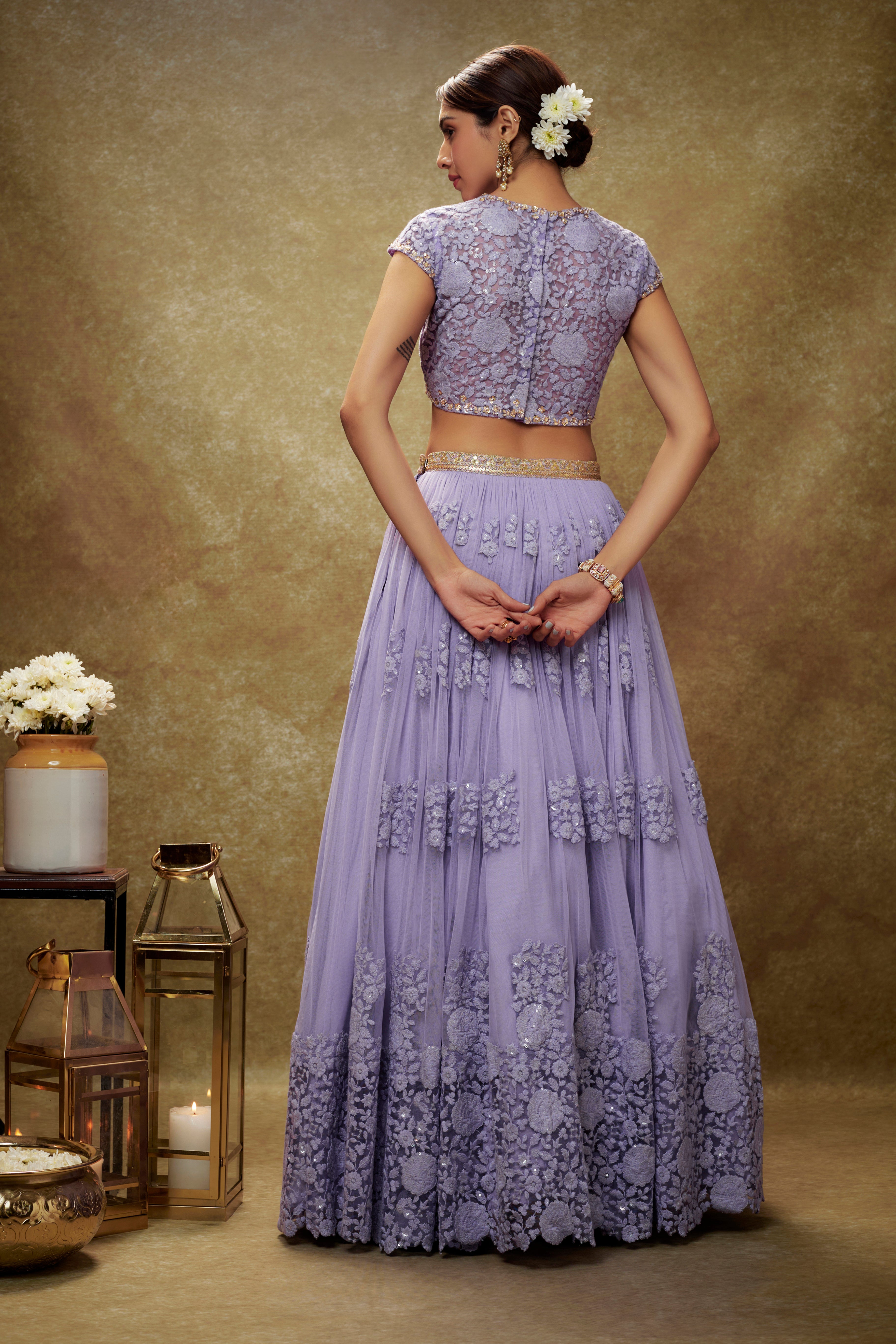 Lavender floral threadwork lehenga set