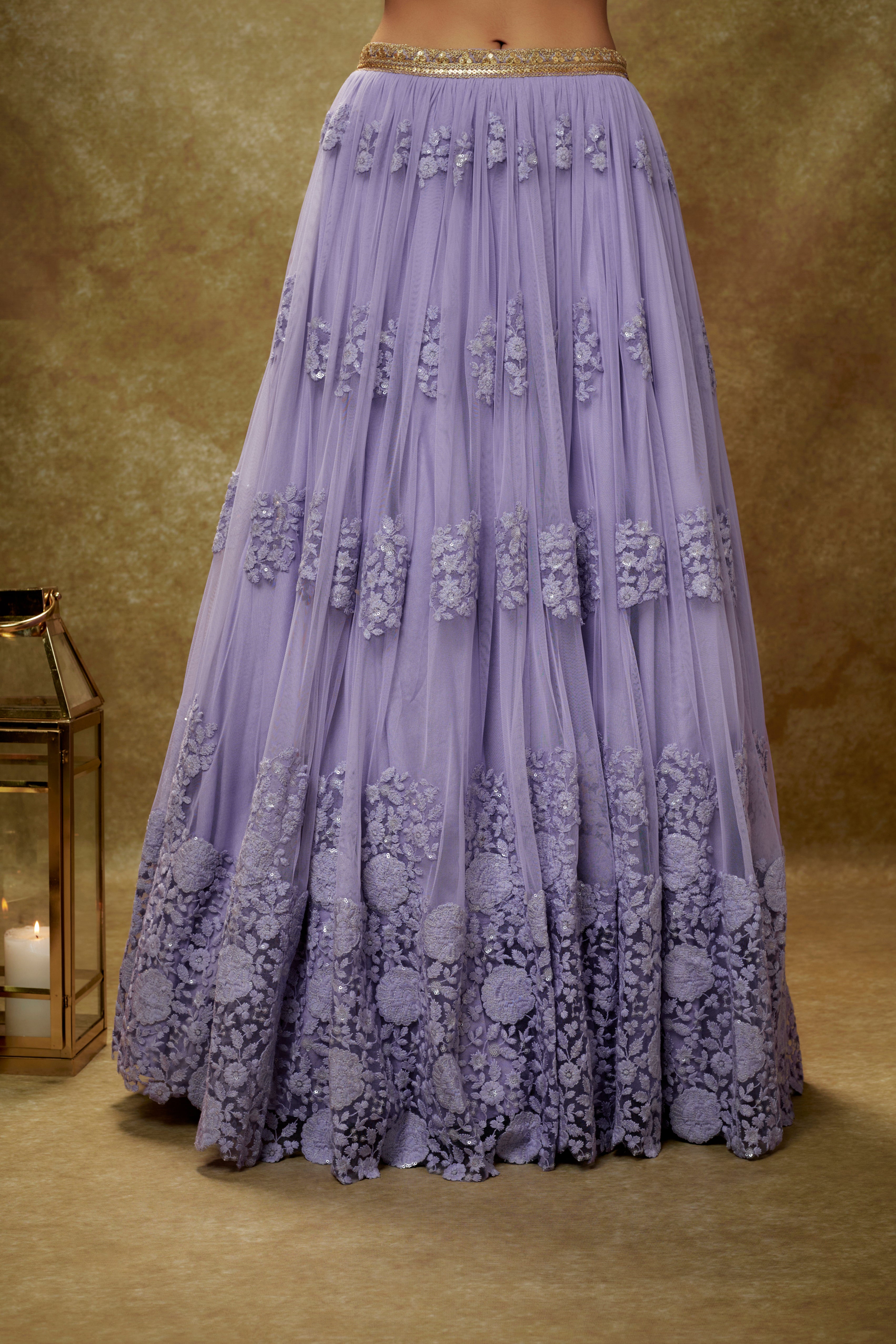 Lavender floral threadwork lehenga set