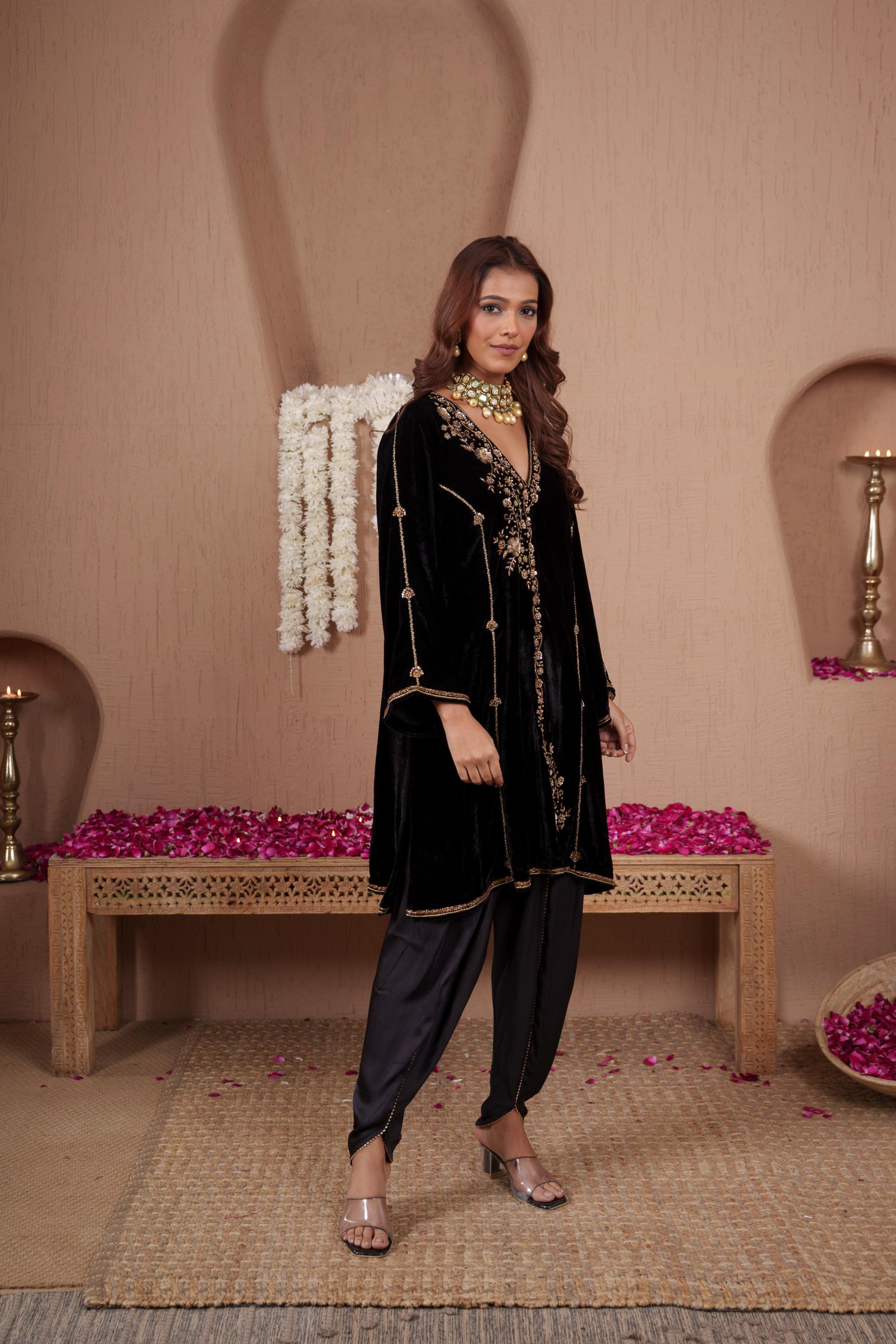AFREEN:Black Embroidered Kurta Dhoti Set