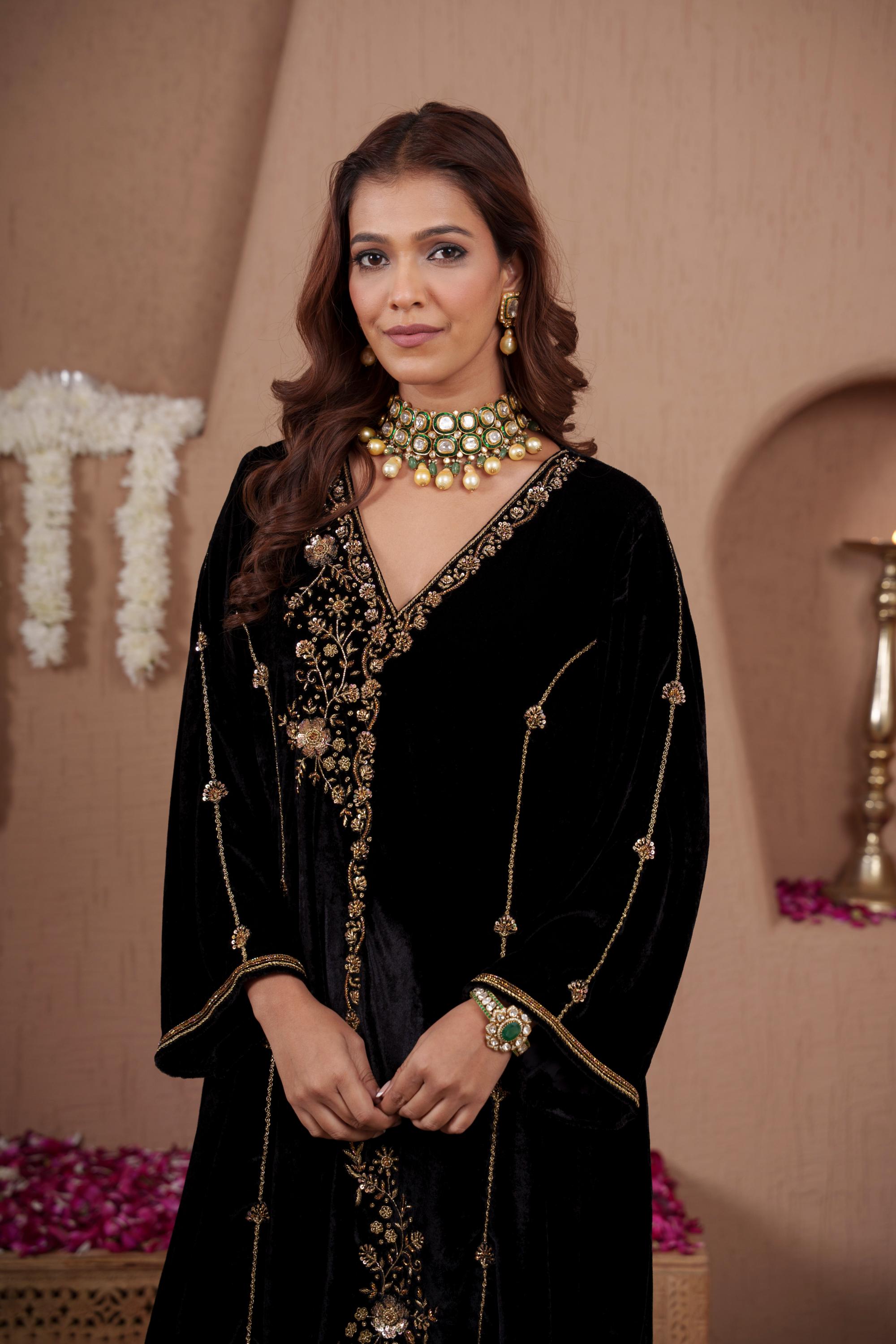 AFREEN:Black Embroidered Kurta Dhoti Set