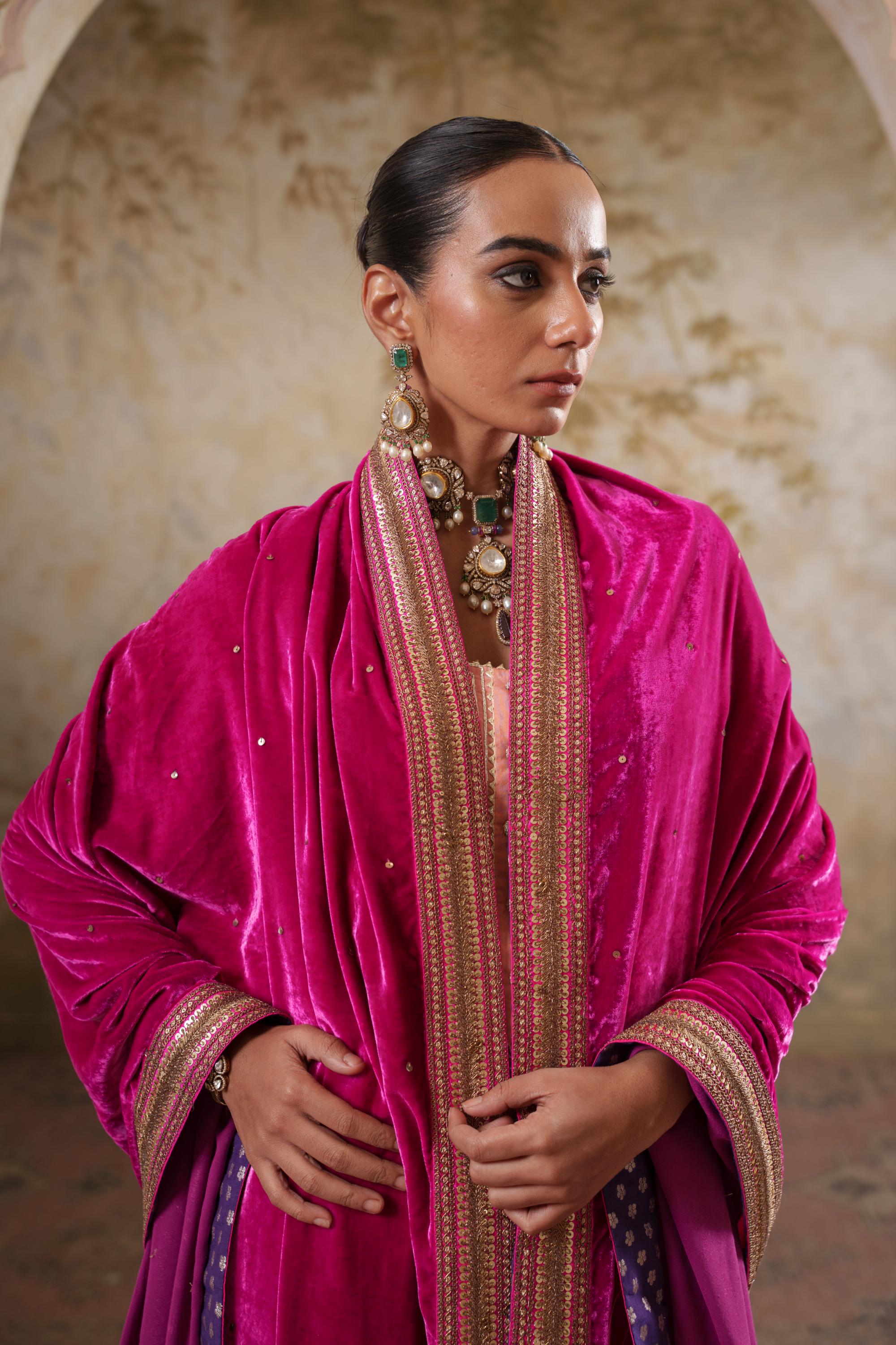 AFREEN: Rani Pink Embroidered Duashala