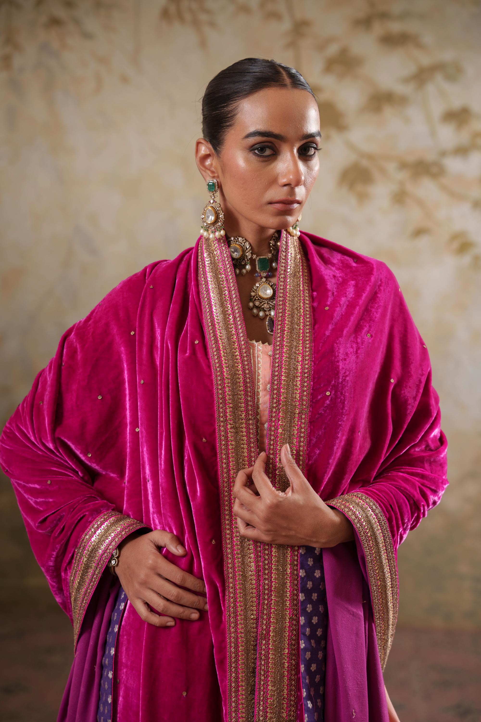 AFREEN: Rani Pink Embroidered Duashala