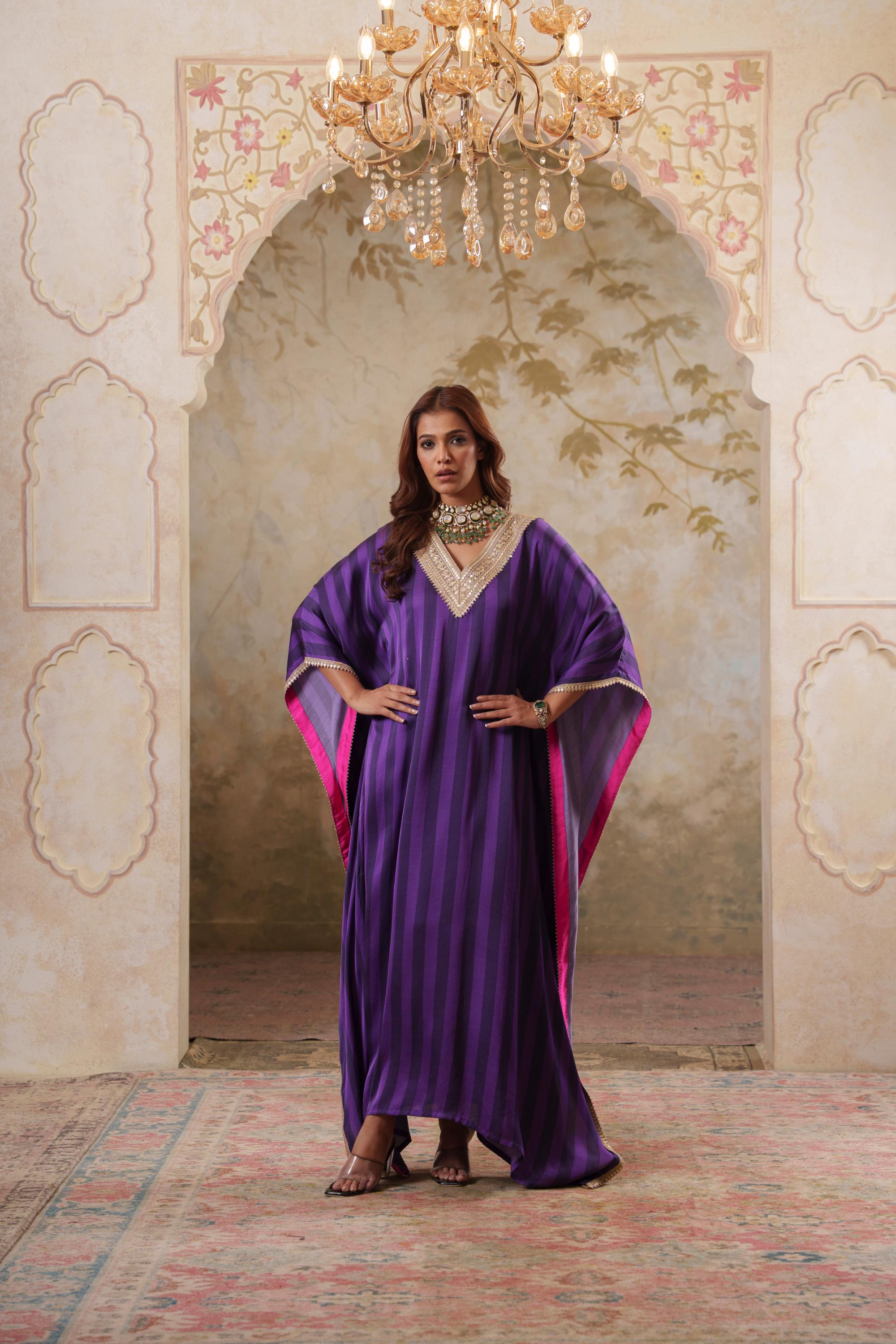 Maya: Purple Striped Kaftaan