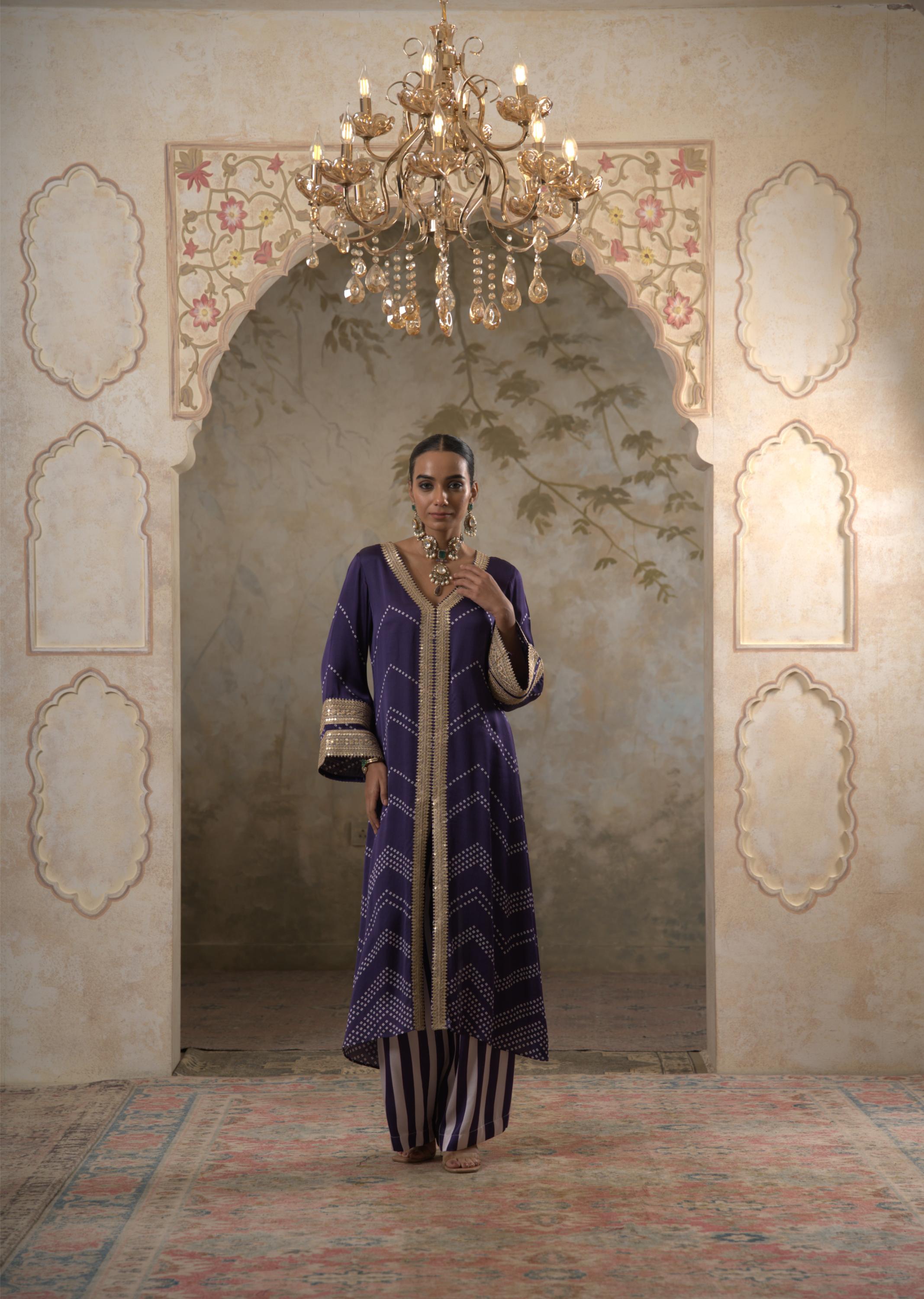 Maya: Purple Kurta With Striped Pants