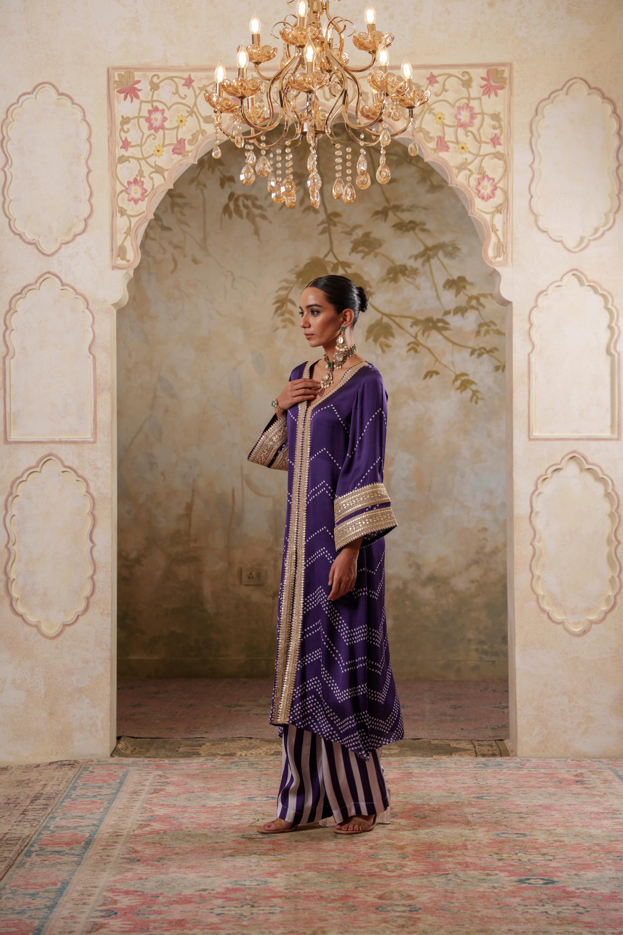 Maya: Purple Kurta With Striped Pants
