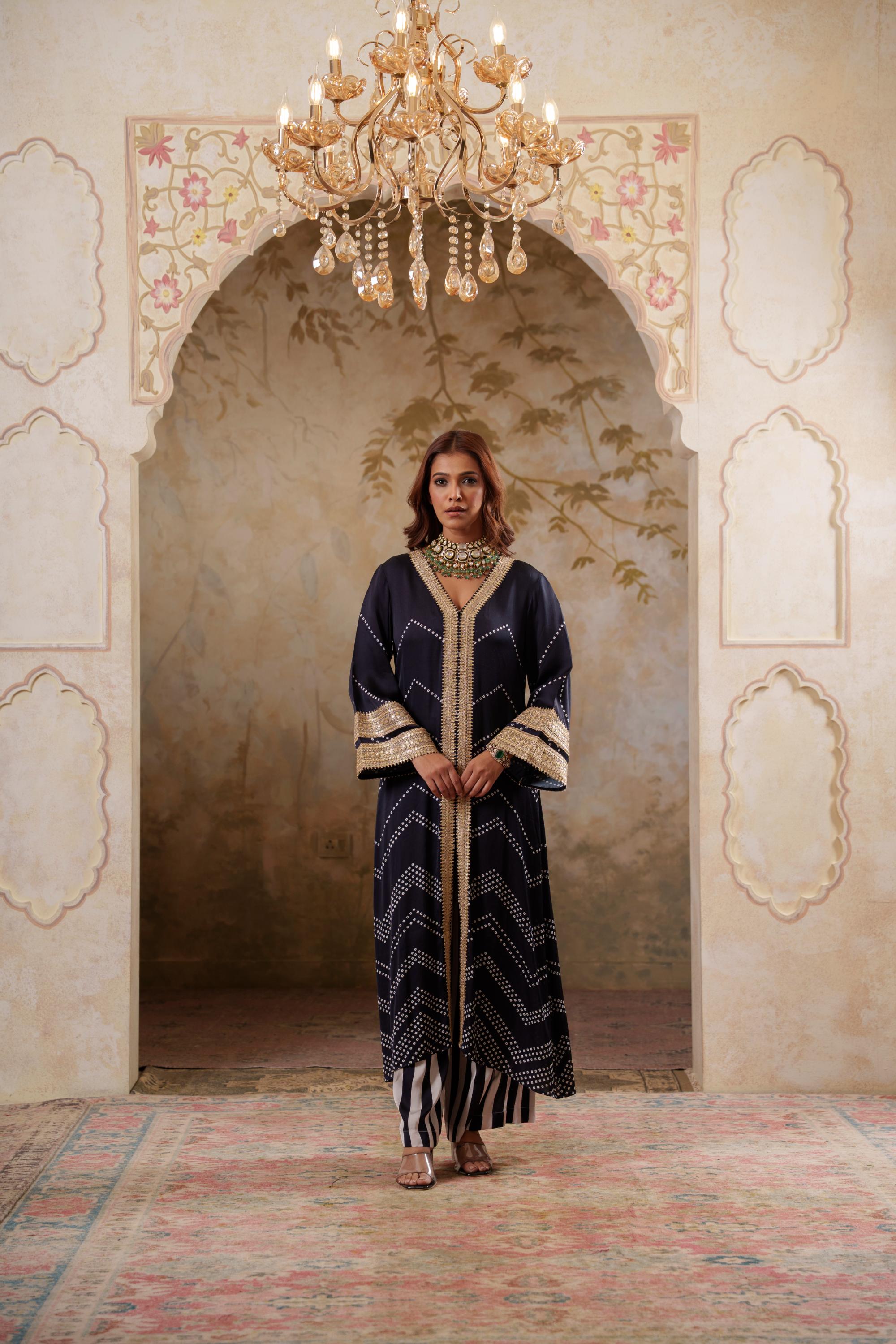 Maya: Black Kurta With Striped Pants