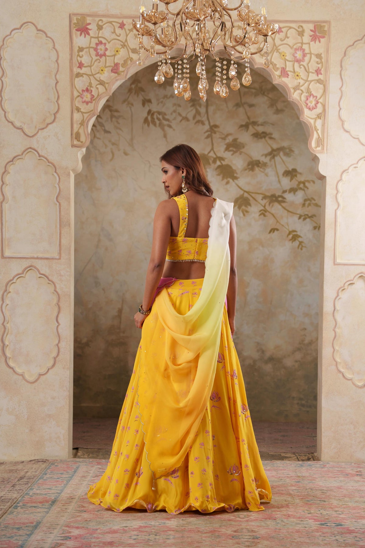 Maya: Yellow Digital Printed Embroidered Lehenga with Blouse & Dupatta