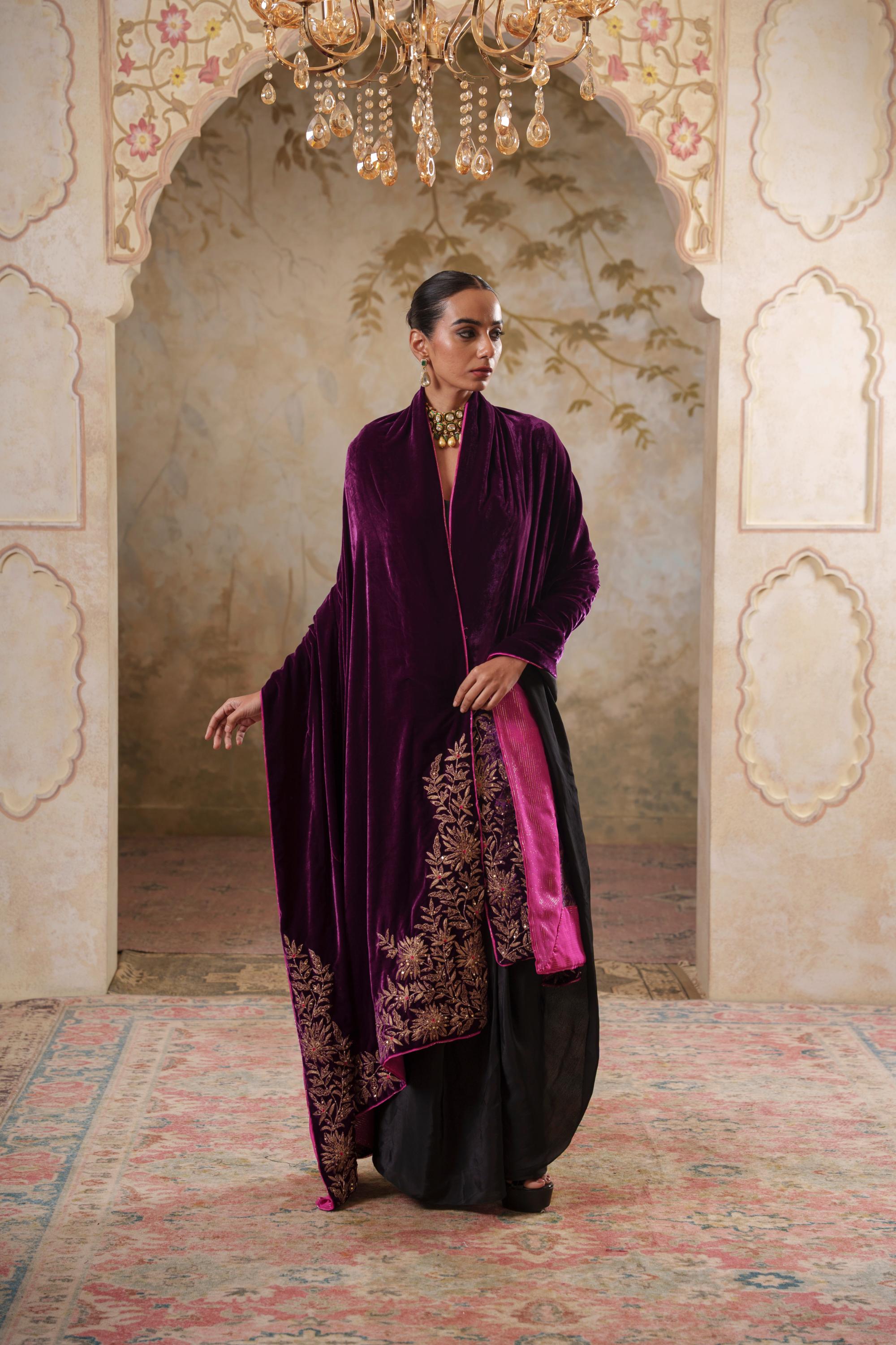 AFREEN: Purple Embroidered Duashala