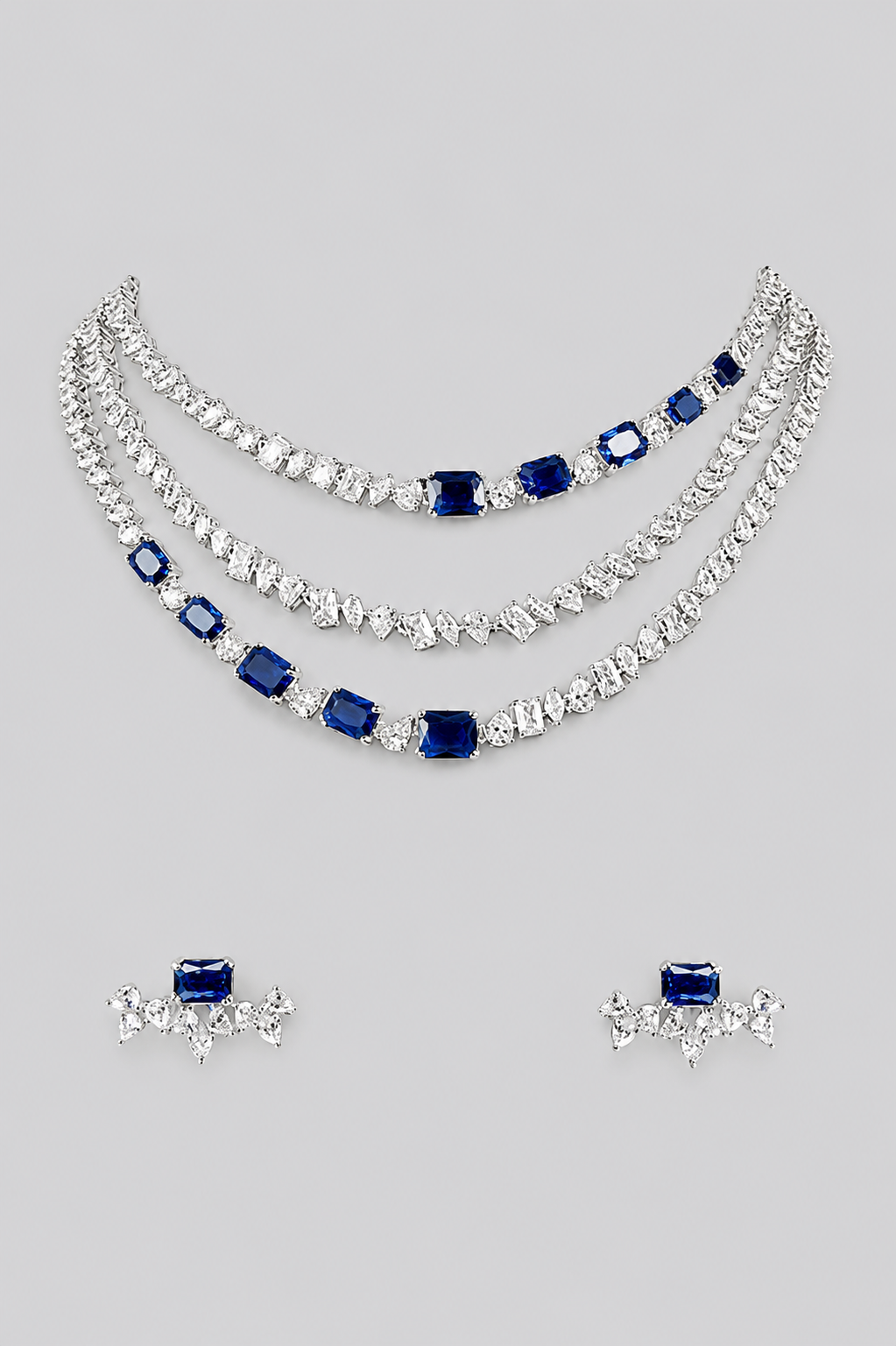 Elegant and classy diamond long necklace set with sapphires