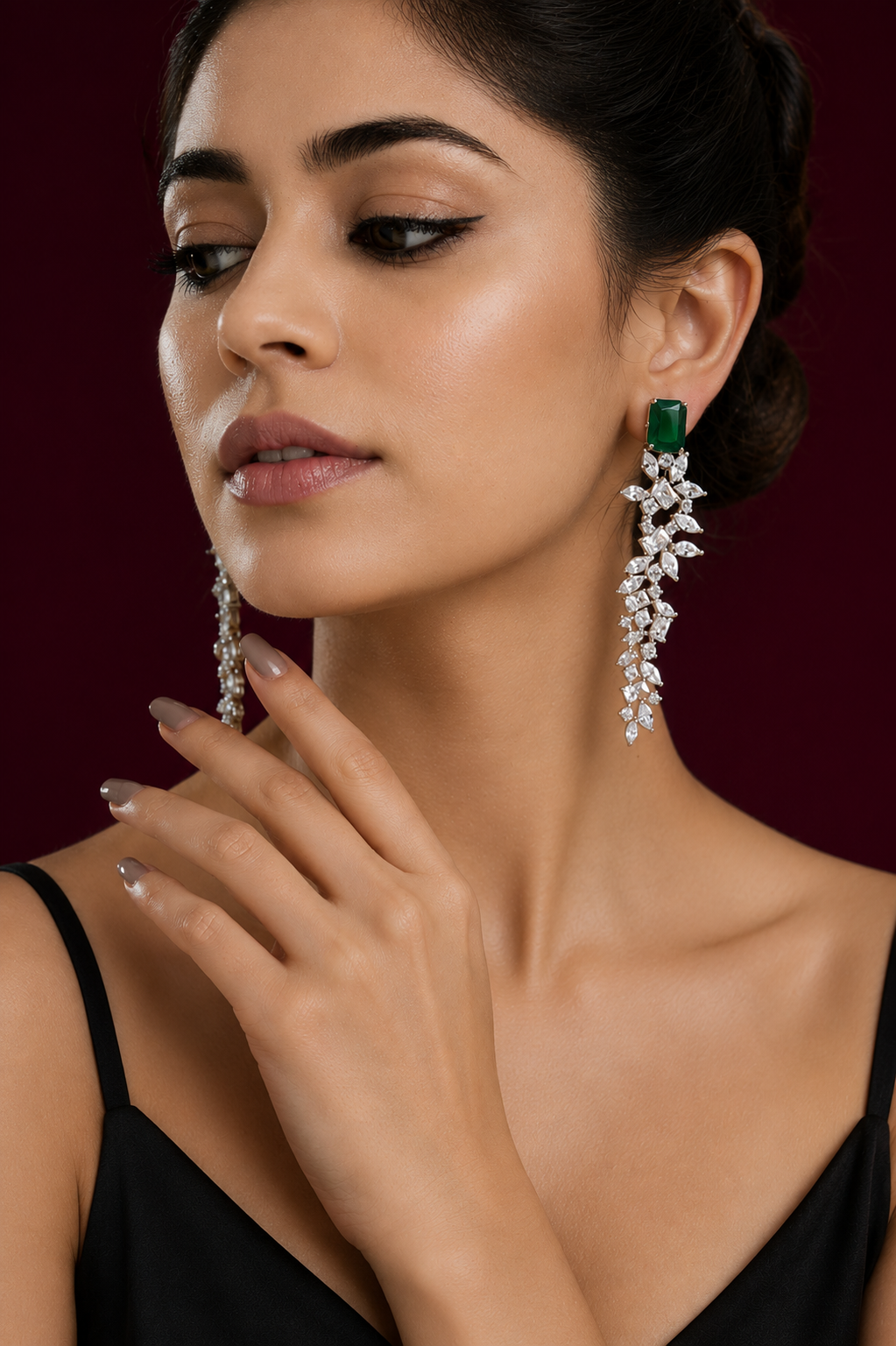Elegant and classy diamond danglers with emerald stone