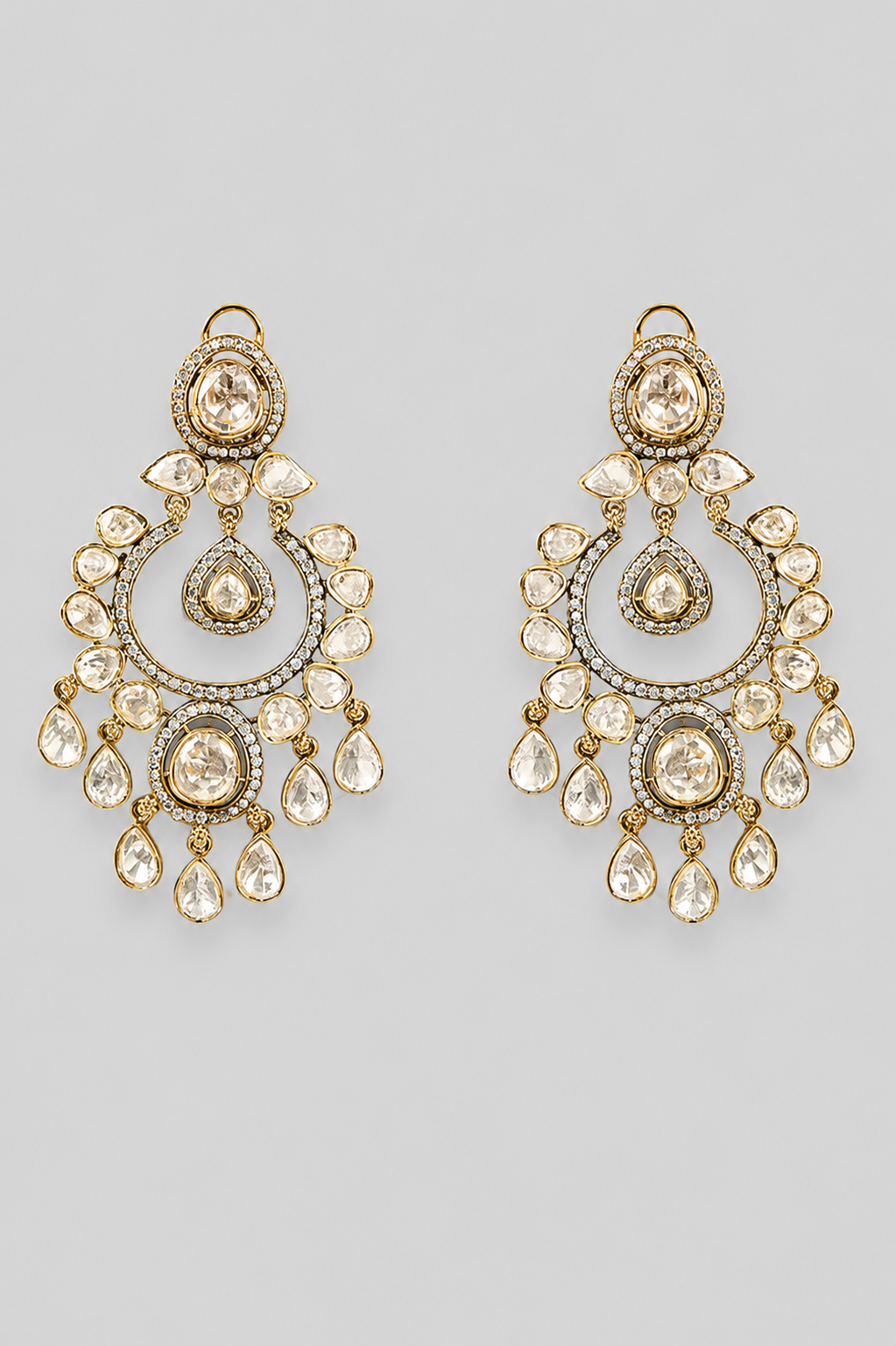 Bold and elegant polki chandbalis in two tone finish
