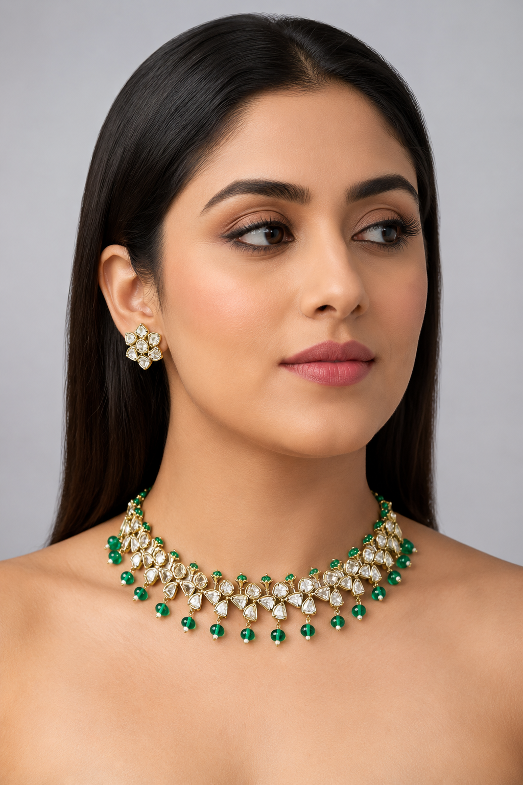 Beautiful and elegant kundan necklace set with matching earrings