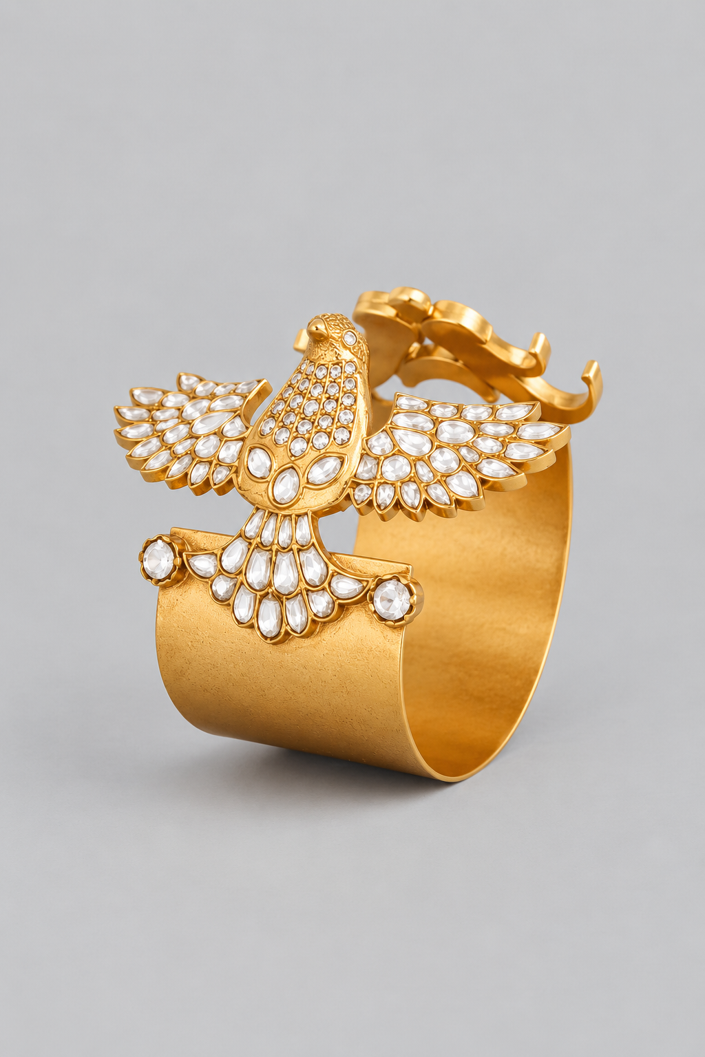 Bold and dramatic kundan polki bird shape openable cuff