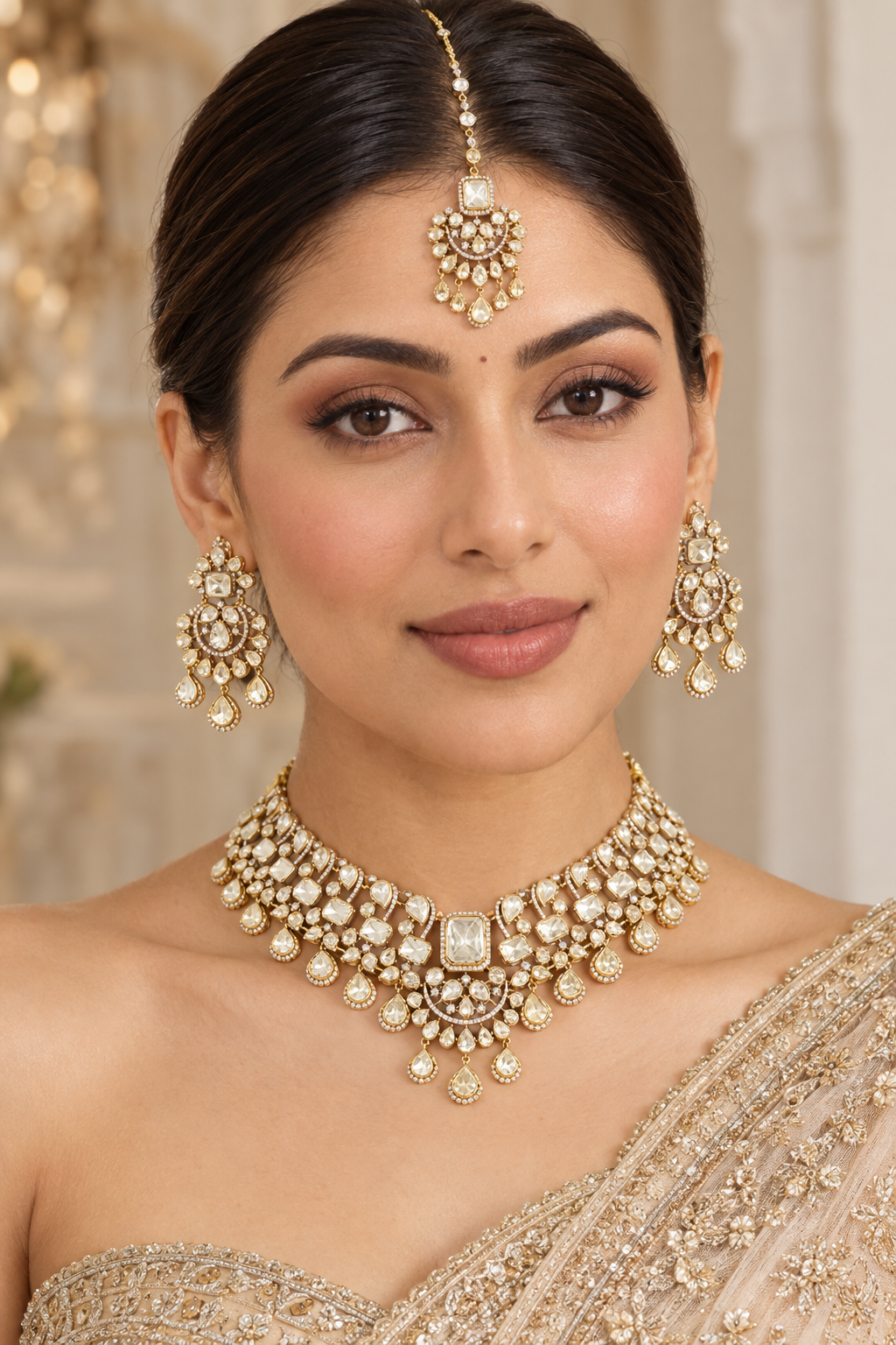 Timeless kundan necklace set with matching earrings and maangtika