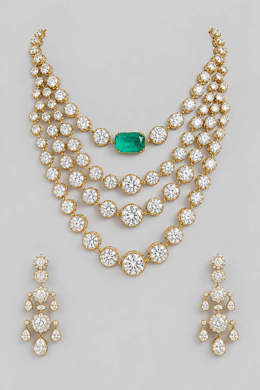 Bold and dramatic long american diamond set with matching earrings