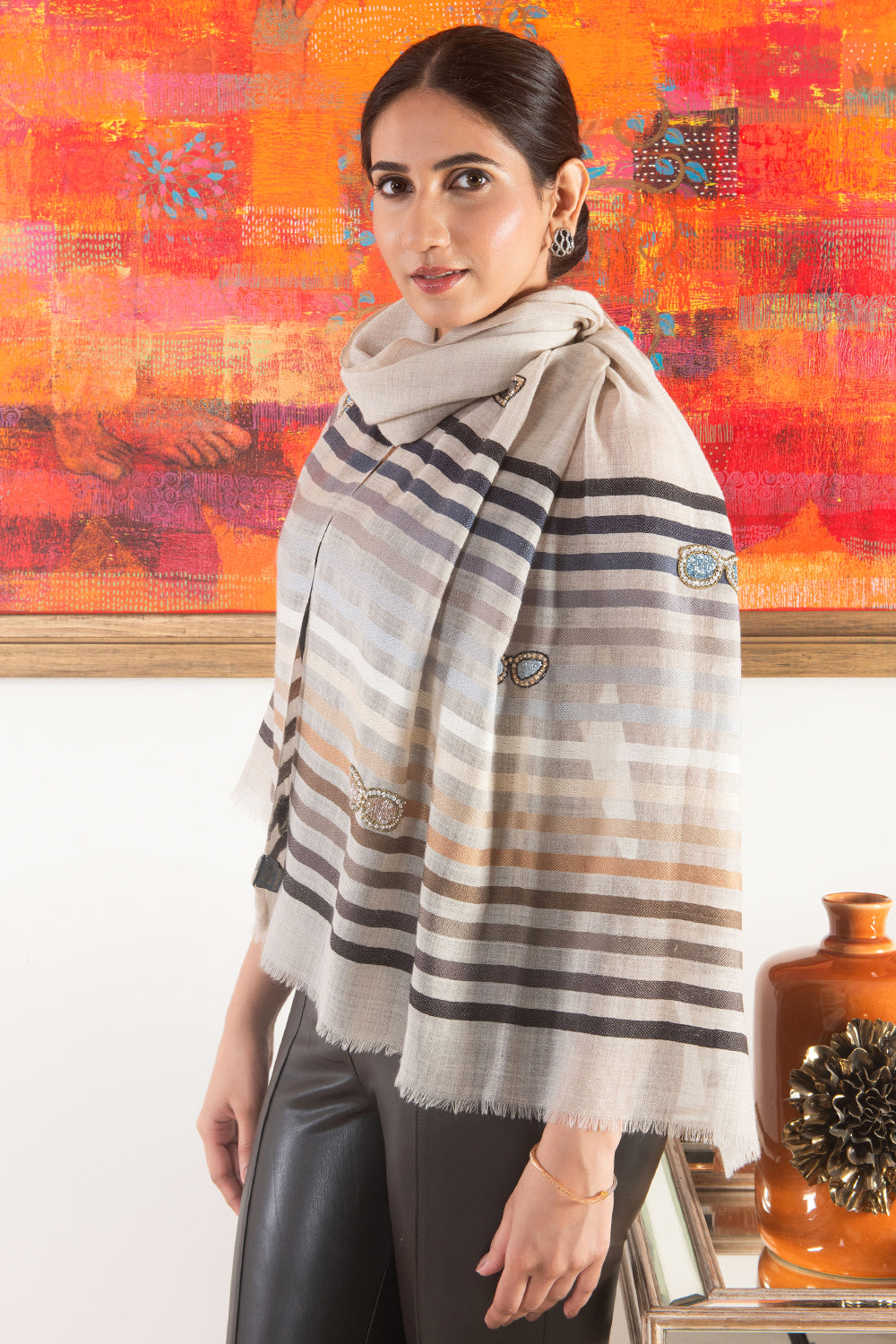 Chic Spectacle | Embroidered Wool Silk Stole