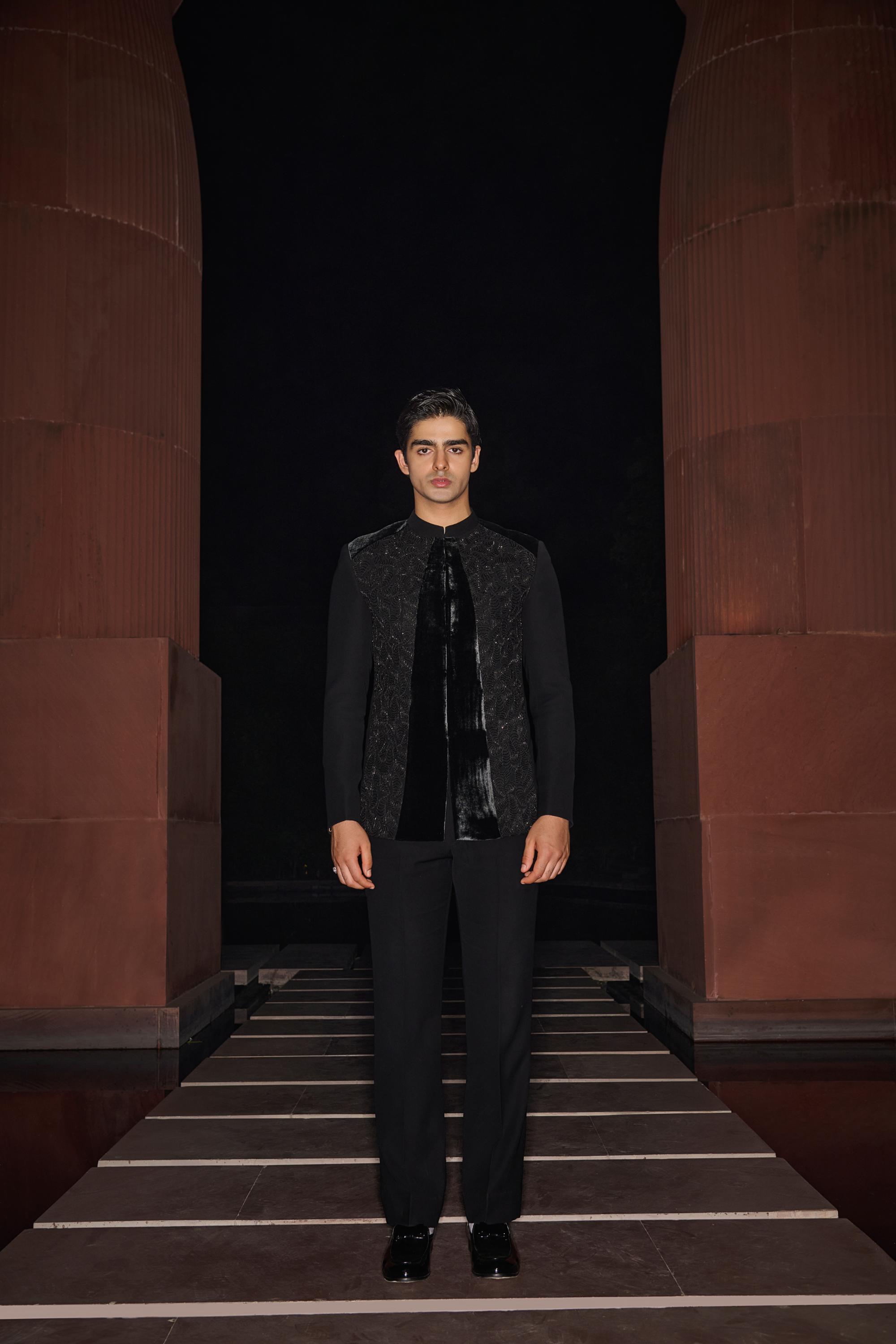 Midnight Bloom Bandhgala Set