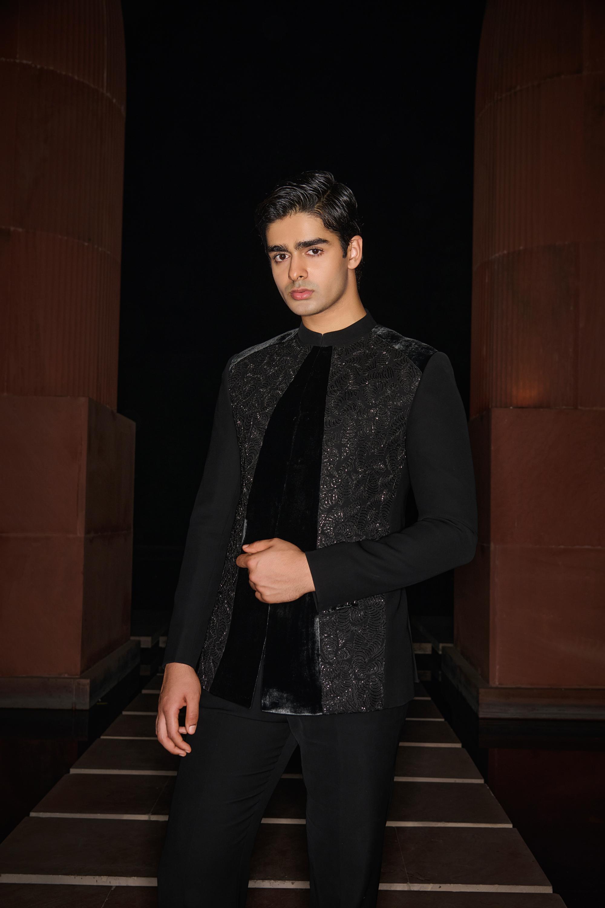 Midnight Bloom Bandhgala Set